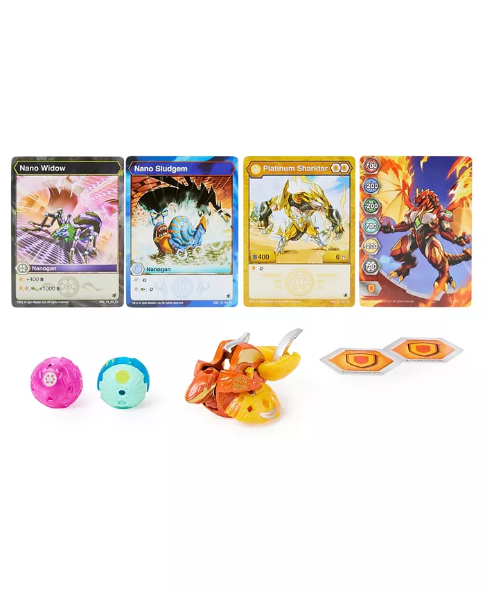 Bakugan Evolutions， Shartktar with Nano Widow and Sludge Platinum Power Up Pack， True Metal Bakugan Action Figure， 2 Nanogan， 2 BakuCores， 2 Ability C - Mycitystee