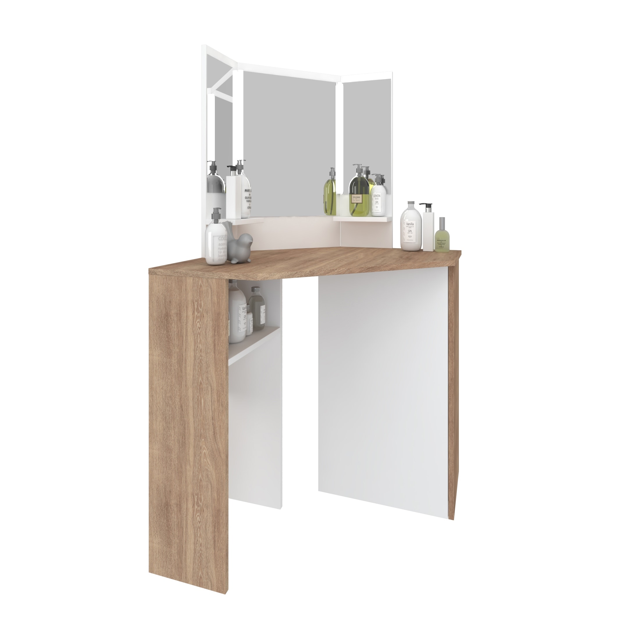 Pearl Corner Storage Makeup Vanity with LED Lights - - 32743259 - Mycitystee