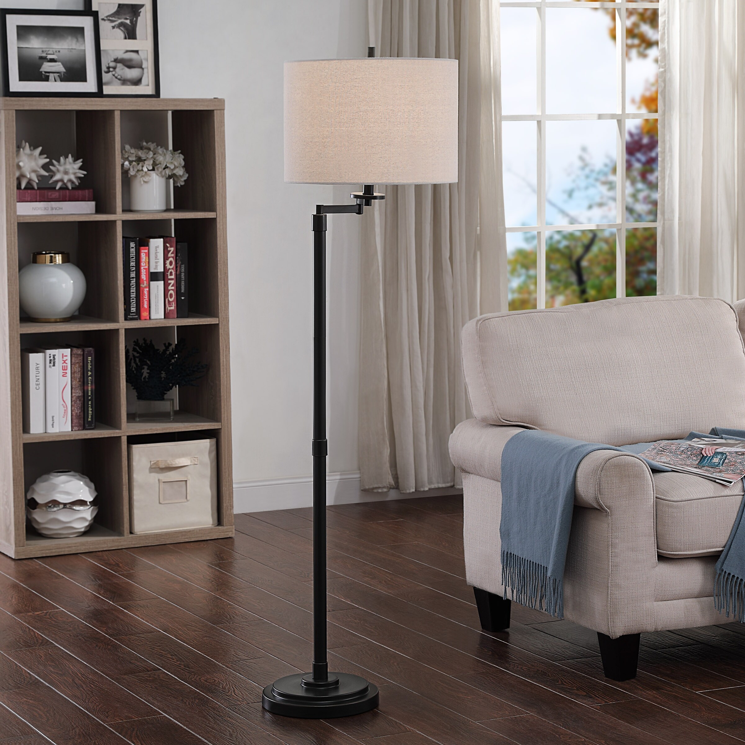 StyleCraft Madison Bronze Floor Lamp - Beige Hardback Fabric Shade - Mycitystee