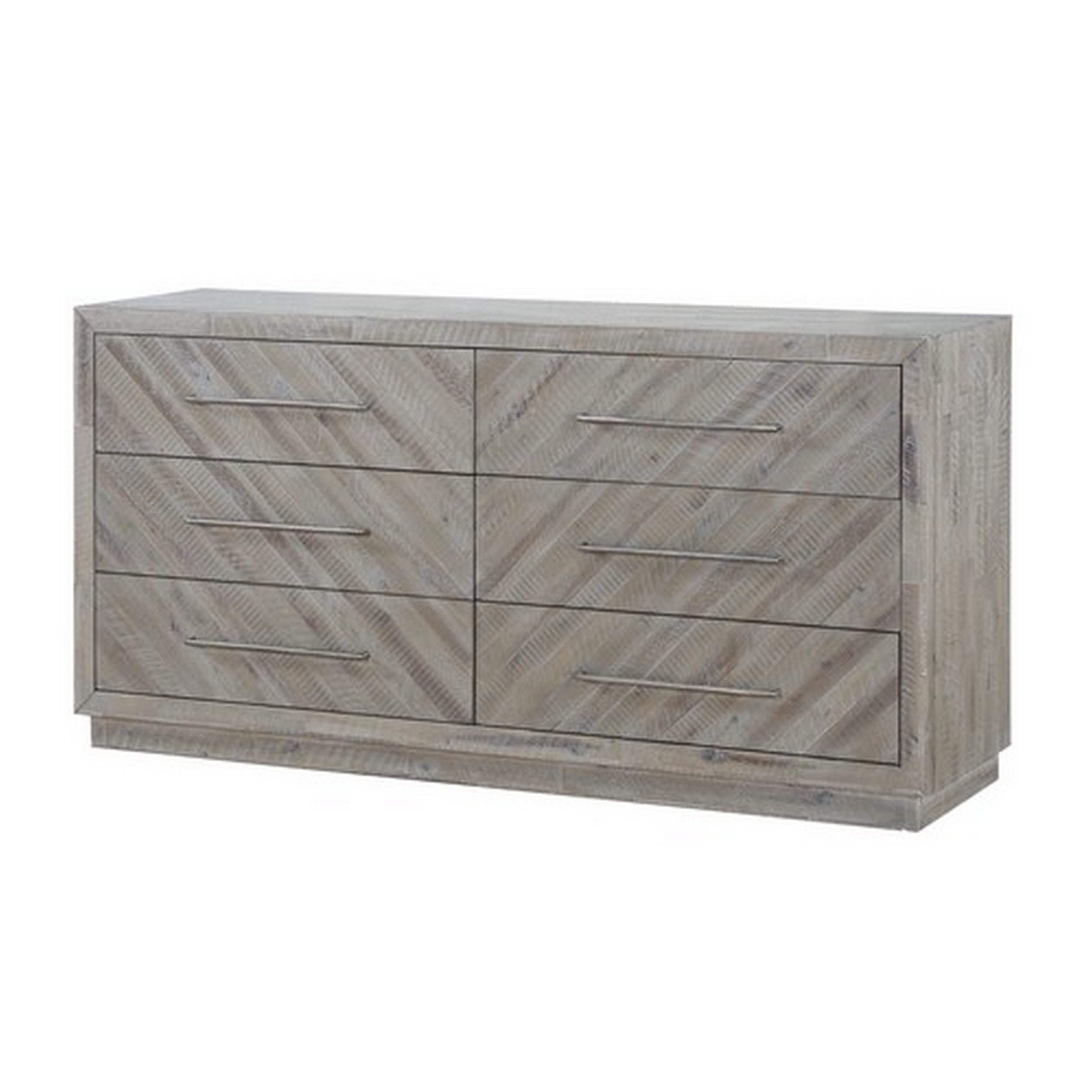 6 Drawer Herringbone Front Wooden Dresser with Pull Bar Handles， Grey - - 31052590 - Mycitystee