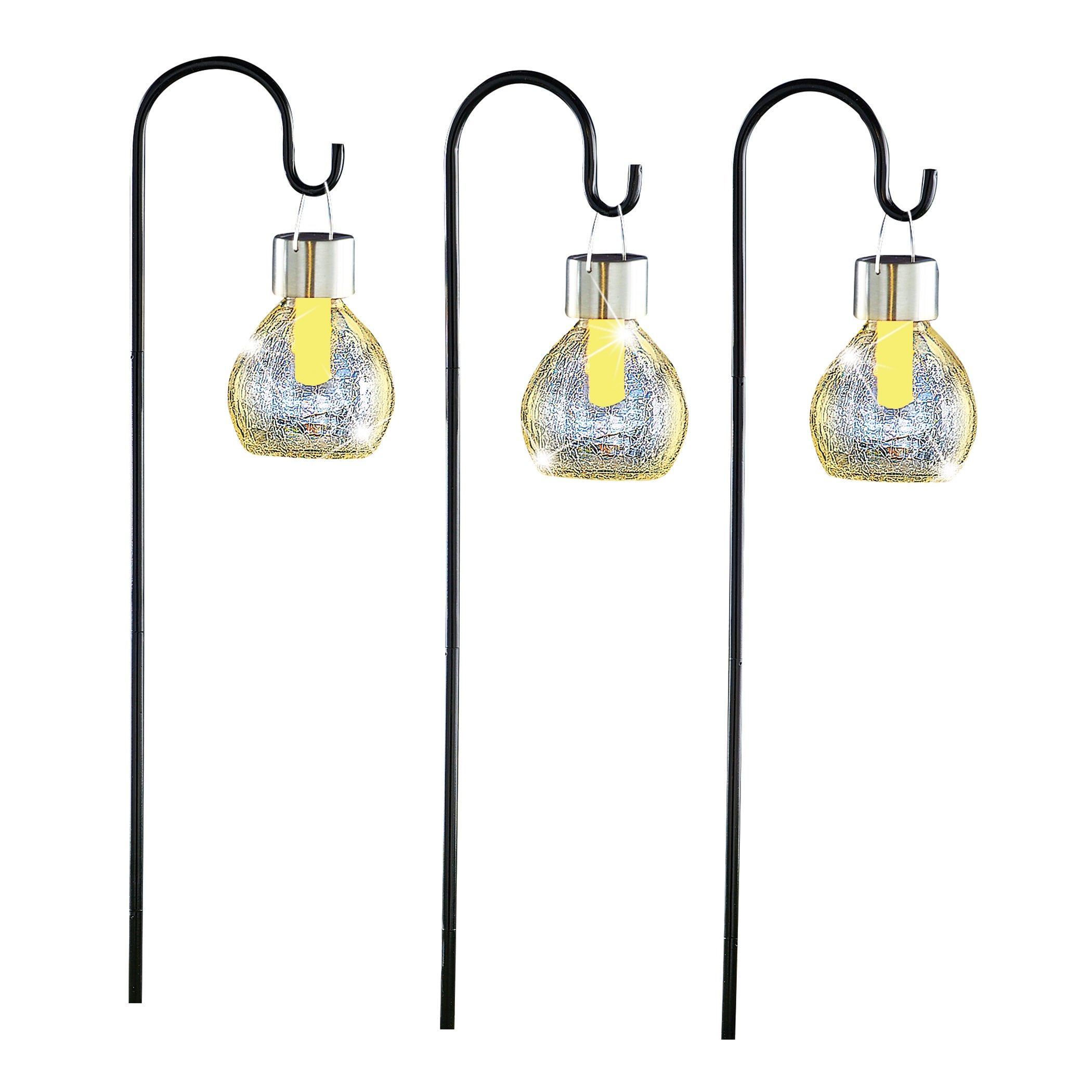 Solar Powered Flickering Fake Flame Pathway Lights - Set of 3 - 12.000 x 9.250 x 6.750 - Mycitystee