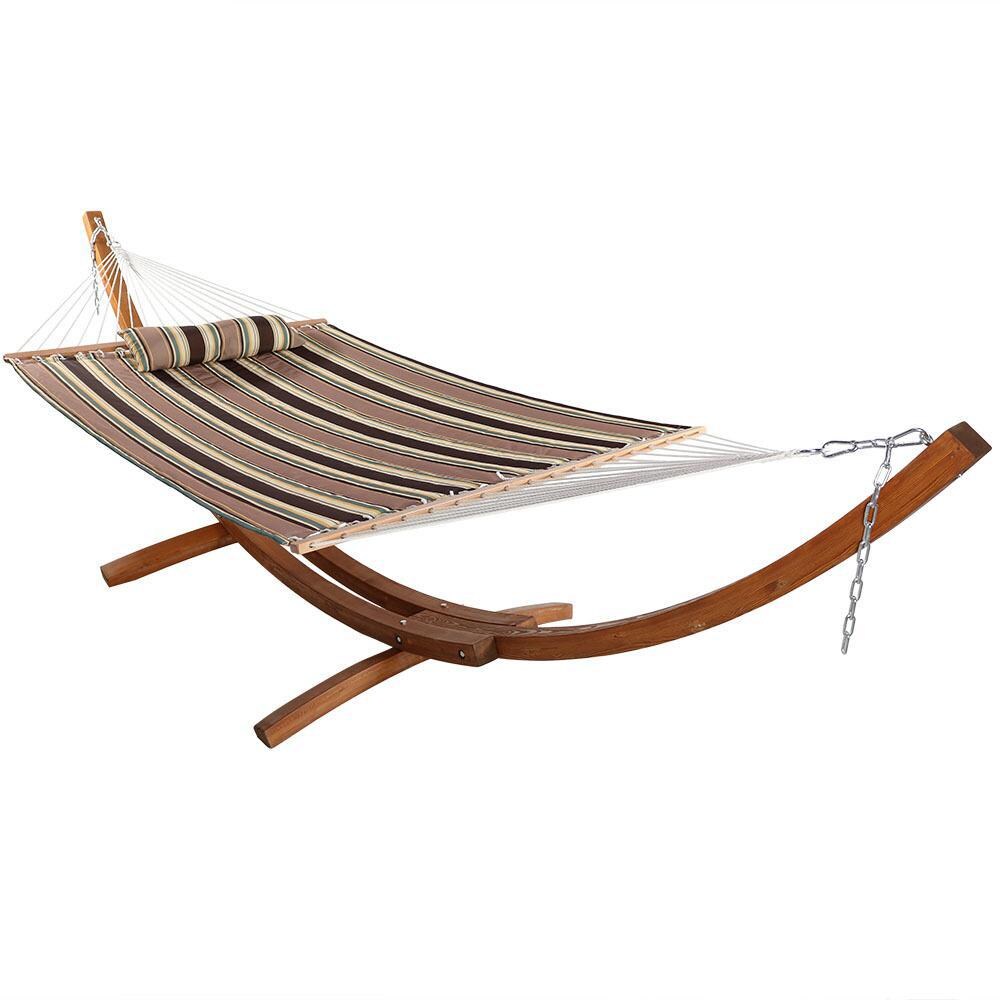 Ultimate Patio Quilted Double Hammock and Pillow w/ 13-Foot Wood Stand - Mycitystee