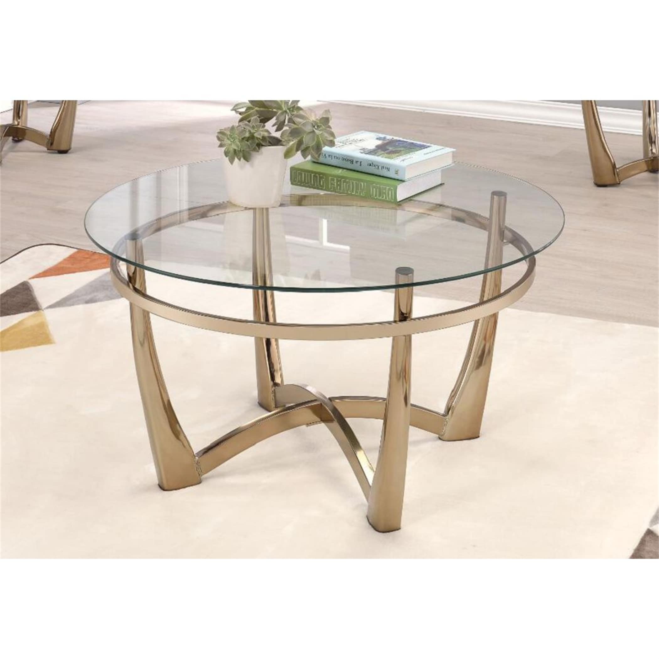 Coffee Table End Table Living Room Table Champagne and Clear Glass - Mycitystee