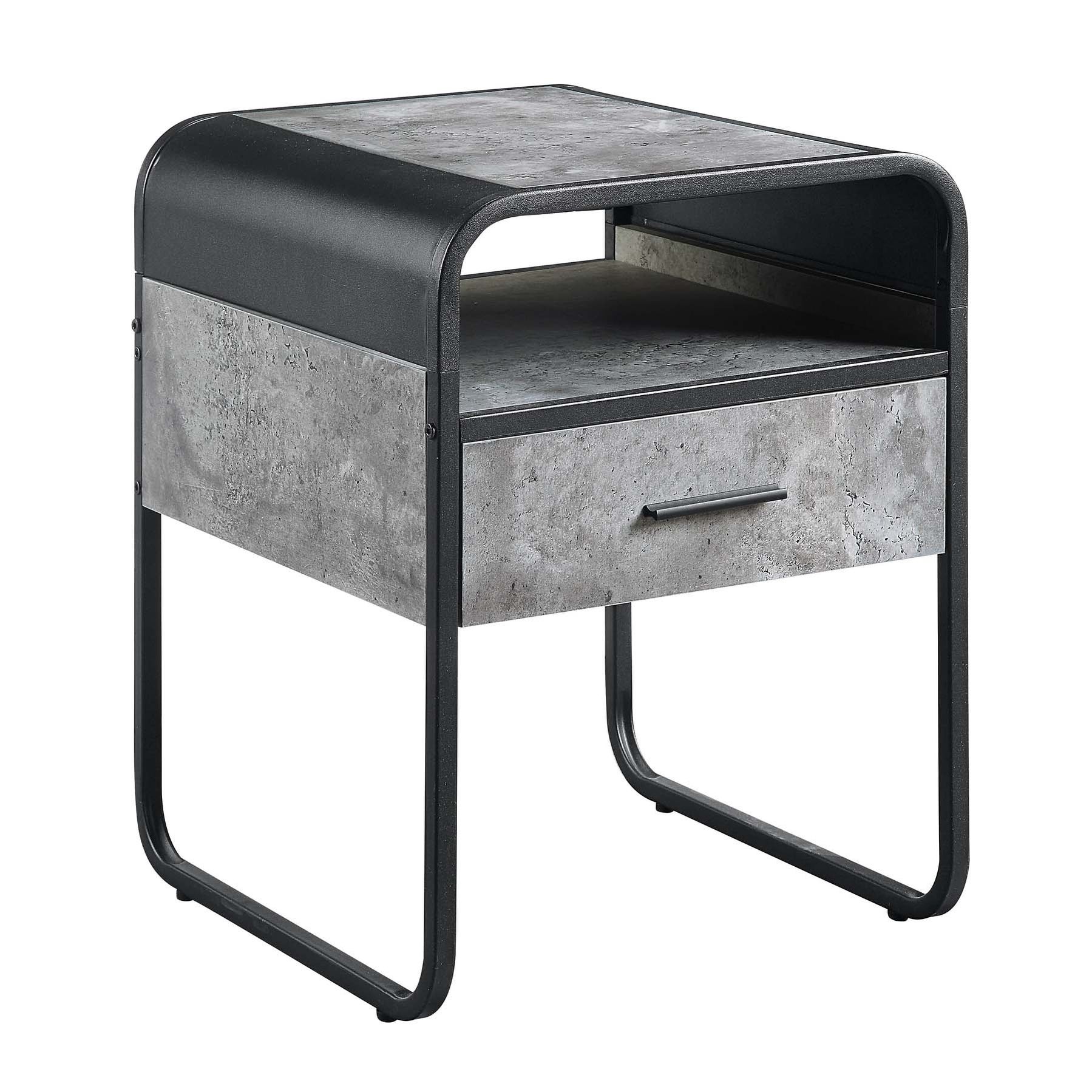 1 Open Shelf and 1 Drawer Square End Table with Metal Frame in Concrete Gray and Black - Mycitystee
