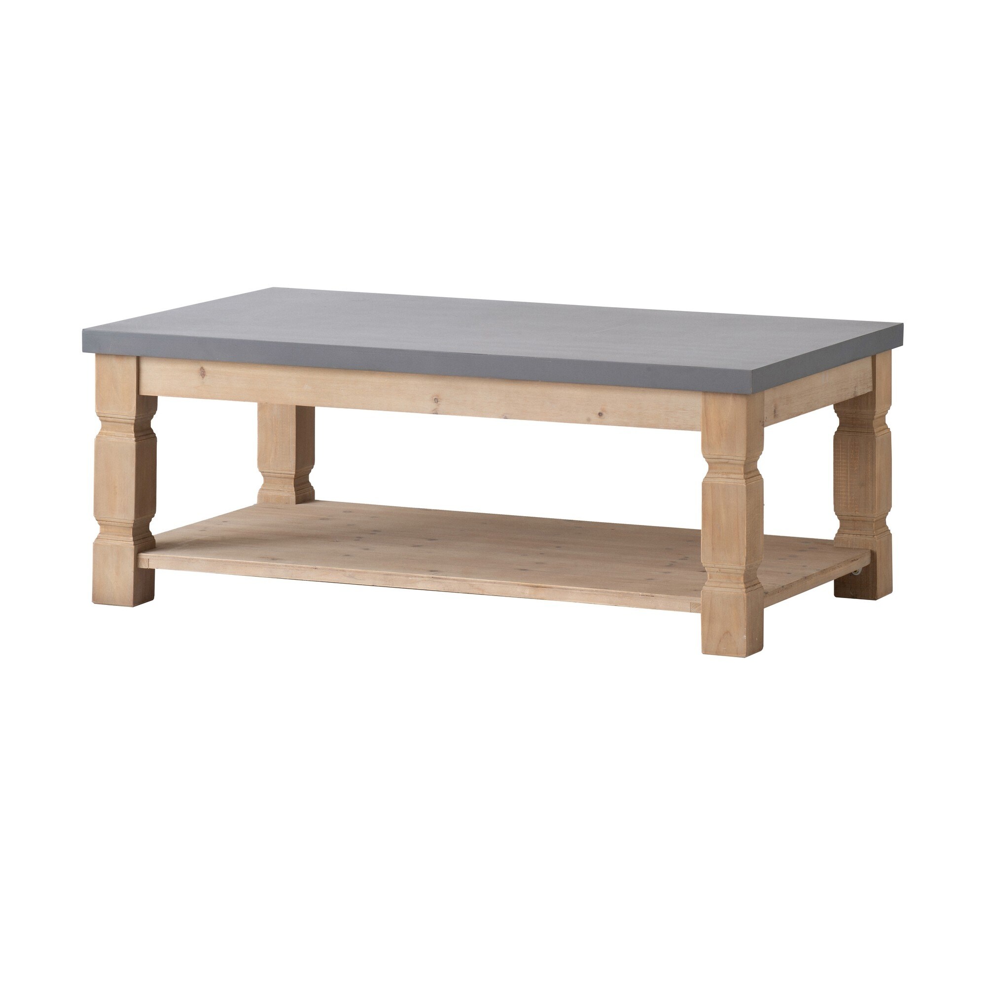 48 Inch Coffee Table， Rectangular， Concrete Top， Wood Frame， Rustic， Gray - Mycitystee