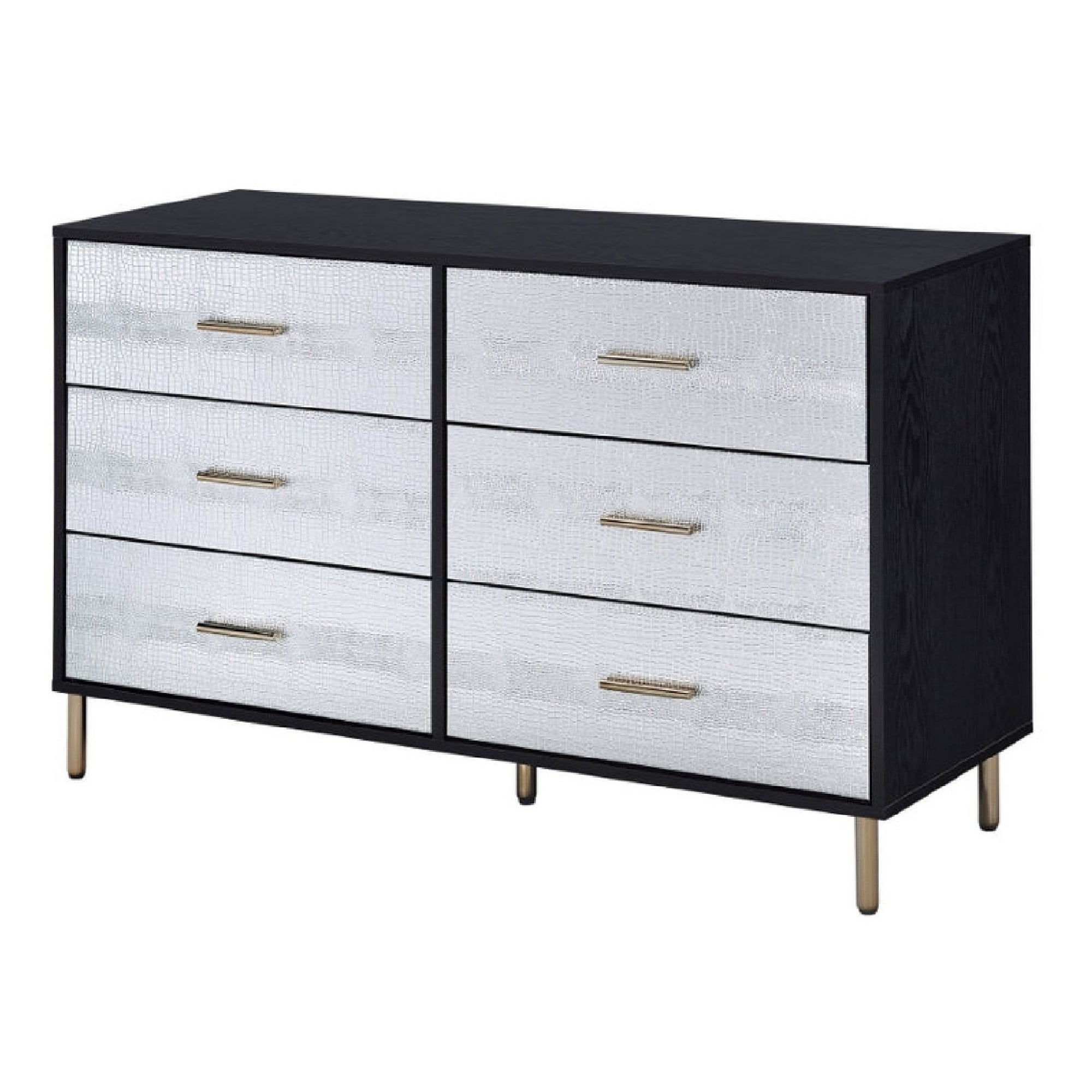 Emily 47 Inch Wood Side Dresser with 6 Drawers， Metal Bar Handles， Black - - 36090563 - Mycitystee
