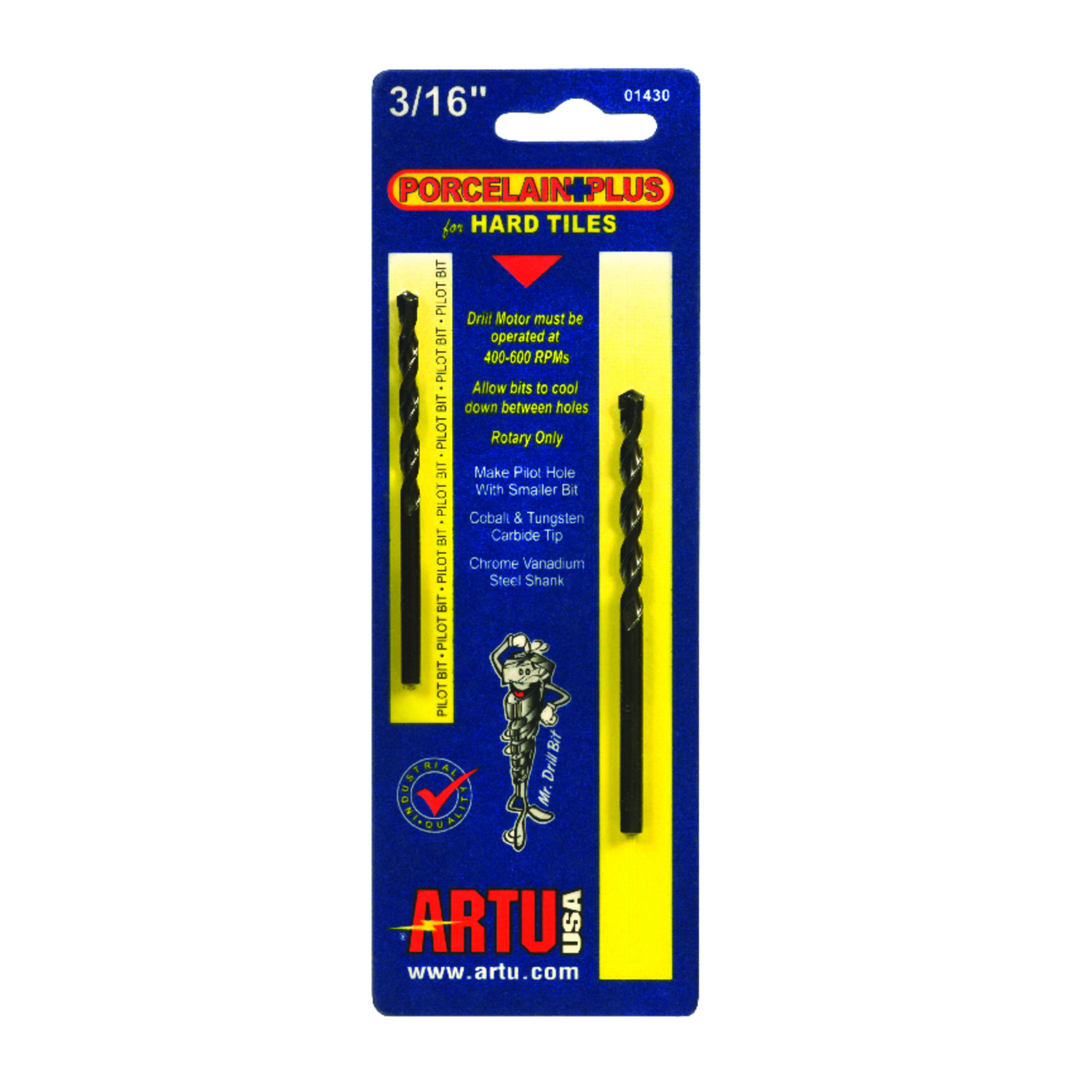ARTU Porcelain Plus 3/16 in. X 3-1/2 in. L Tungsten Carbide Tipped Glass and Tile Bit Set 2 pc - Mycitystee