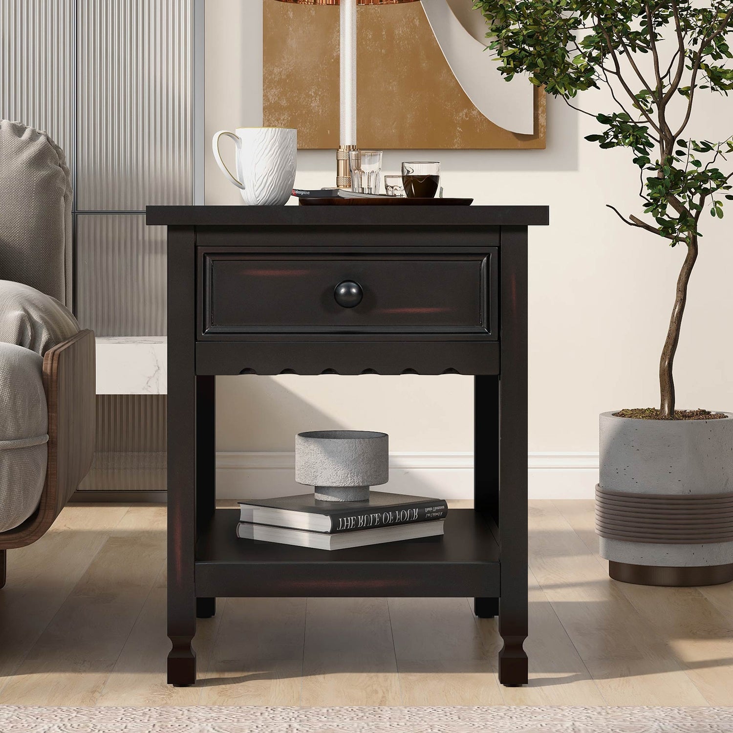 Classical Multifunctional End Table with One Drawer and Bottom Shelf - Mycitystee