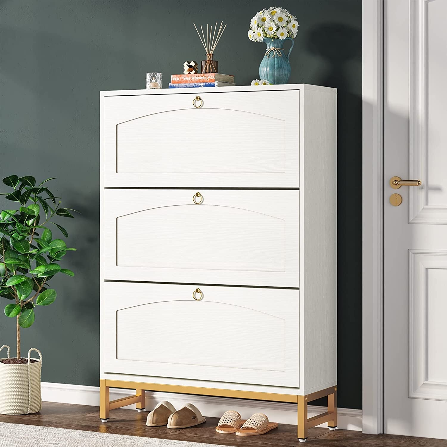 Shoe Storage Cabinet with 3 Flip Drawers for Entryway - - 36919614 - Mycitystee