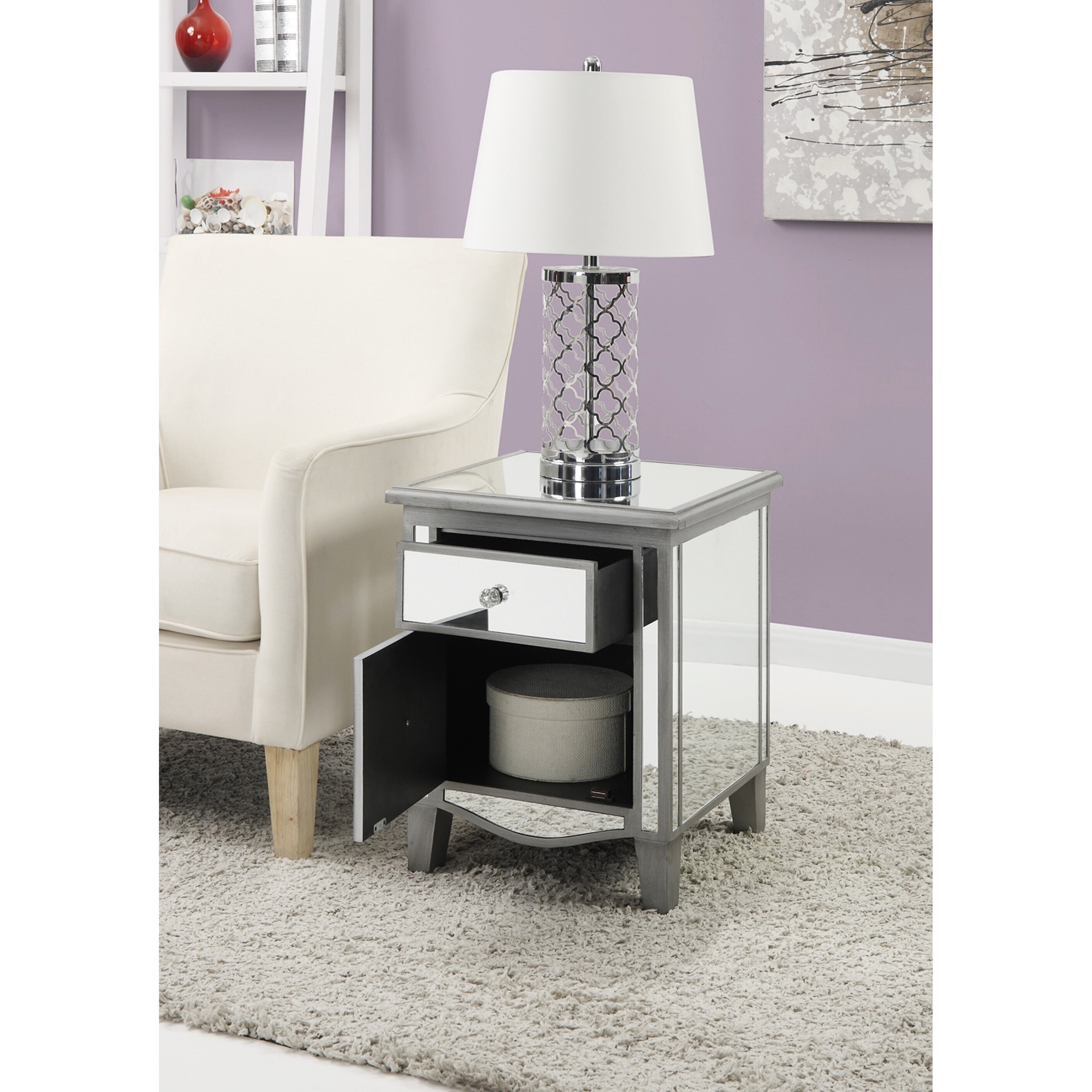 Silver Orchid Talmadge Mirrored End Table with Drawer and Cabinet - Mycitystee