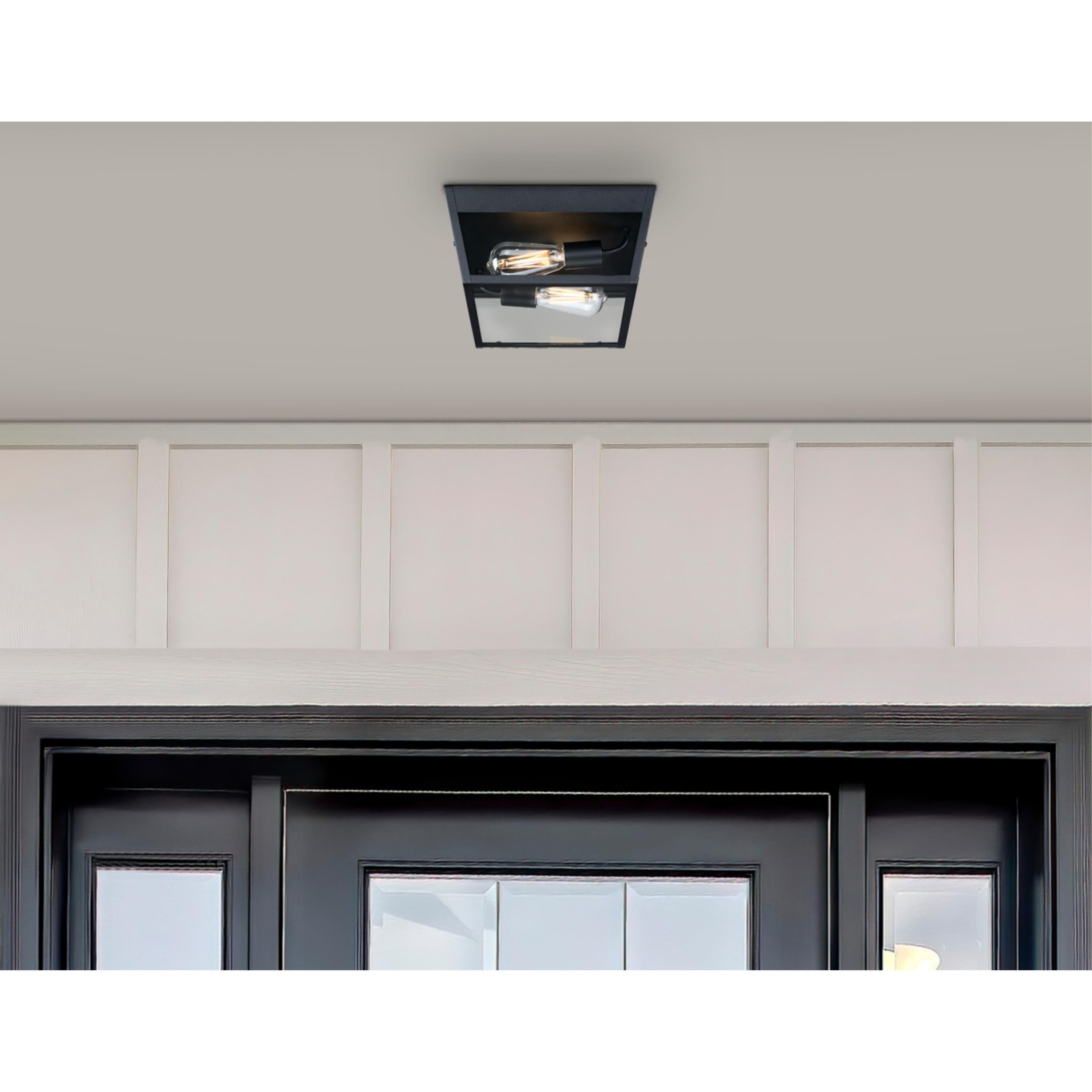 Westinghouse Lighting Peterson 12 Inch， Two Light Outdoor Flush Mount Ceiling Fixture， Textured Black Finish， Clear Glass - Mycitystee