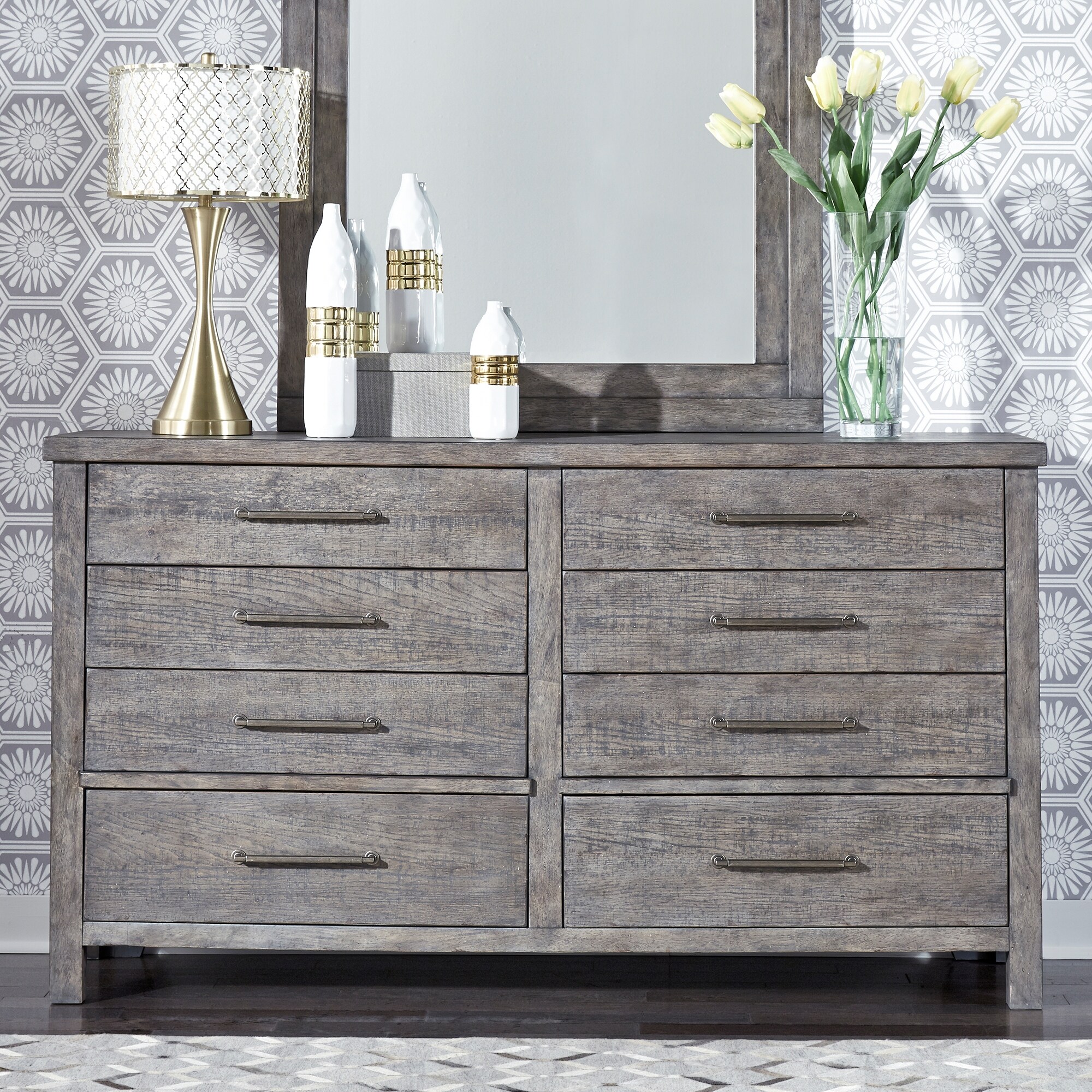 Modern Farmhouse Dusty Charcoal Distressed 8 Drawer Dresser - - 28063901 - Mycitystee