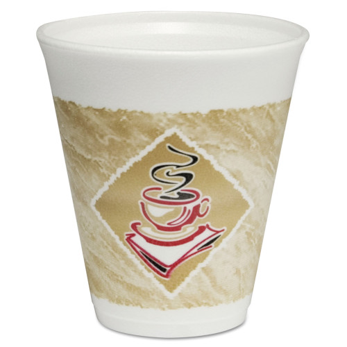 Dart Cafe G Foam Hot/Cold Cups， 12 oz， Brown/Red/White， 1，000/Carton (12X16G) - Mycitystee