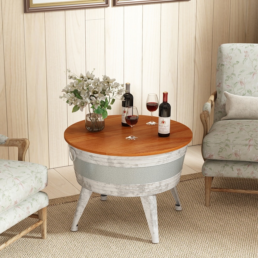 Farmhouse End Table， Rustic Side Table w/Wood Lid， Coffee Table - 24.21*18.89*18.11 in - Mycitystee