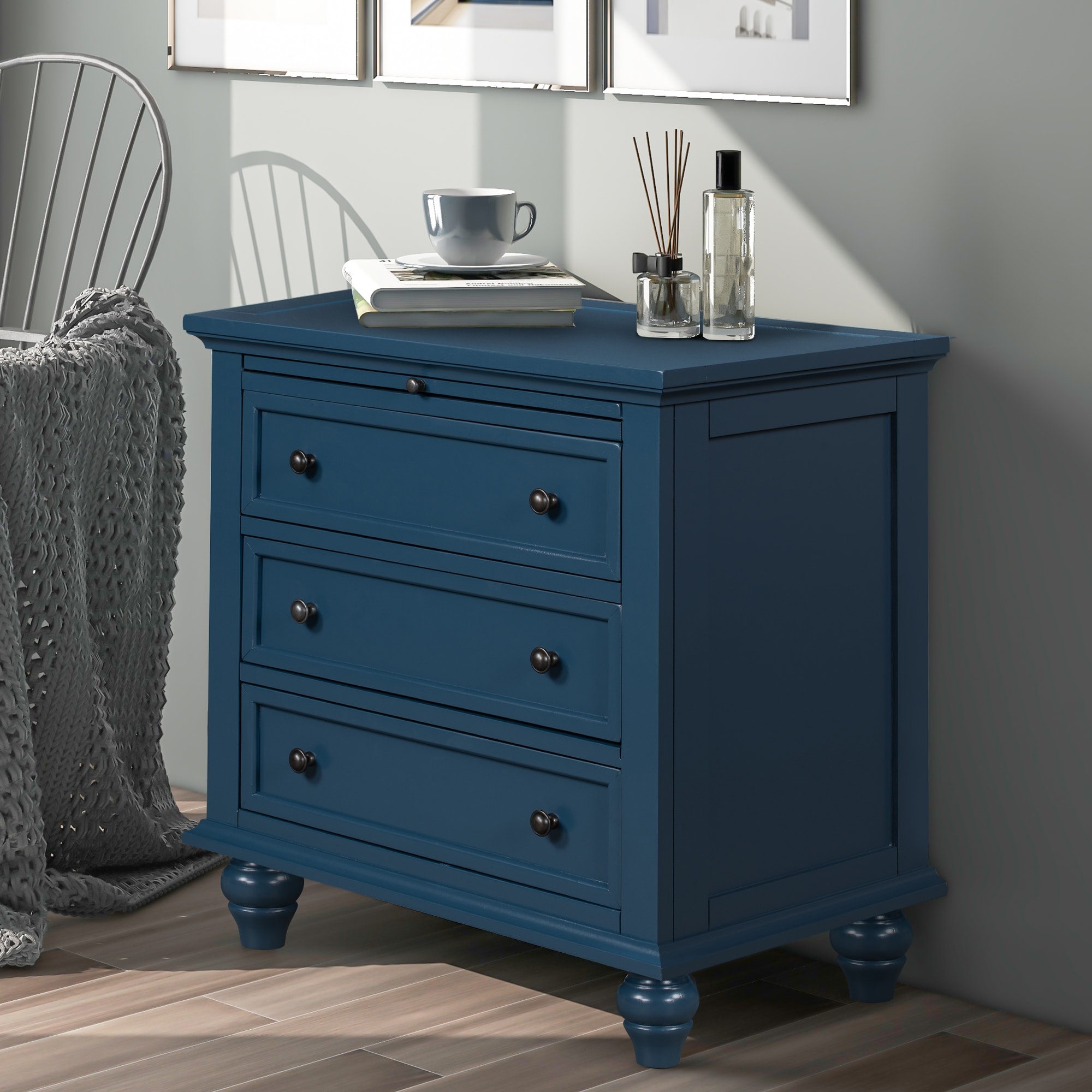 3-Drawer Storage Wood Cabinet， End Table with Pull out Tray - Mycitystee