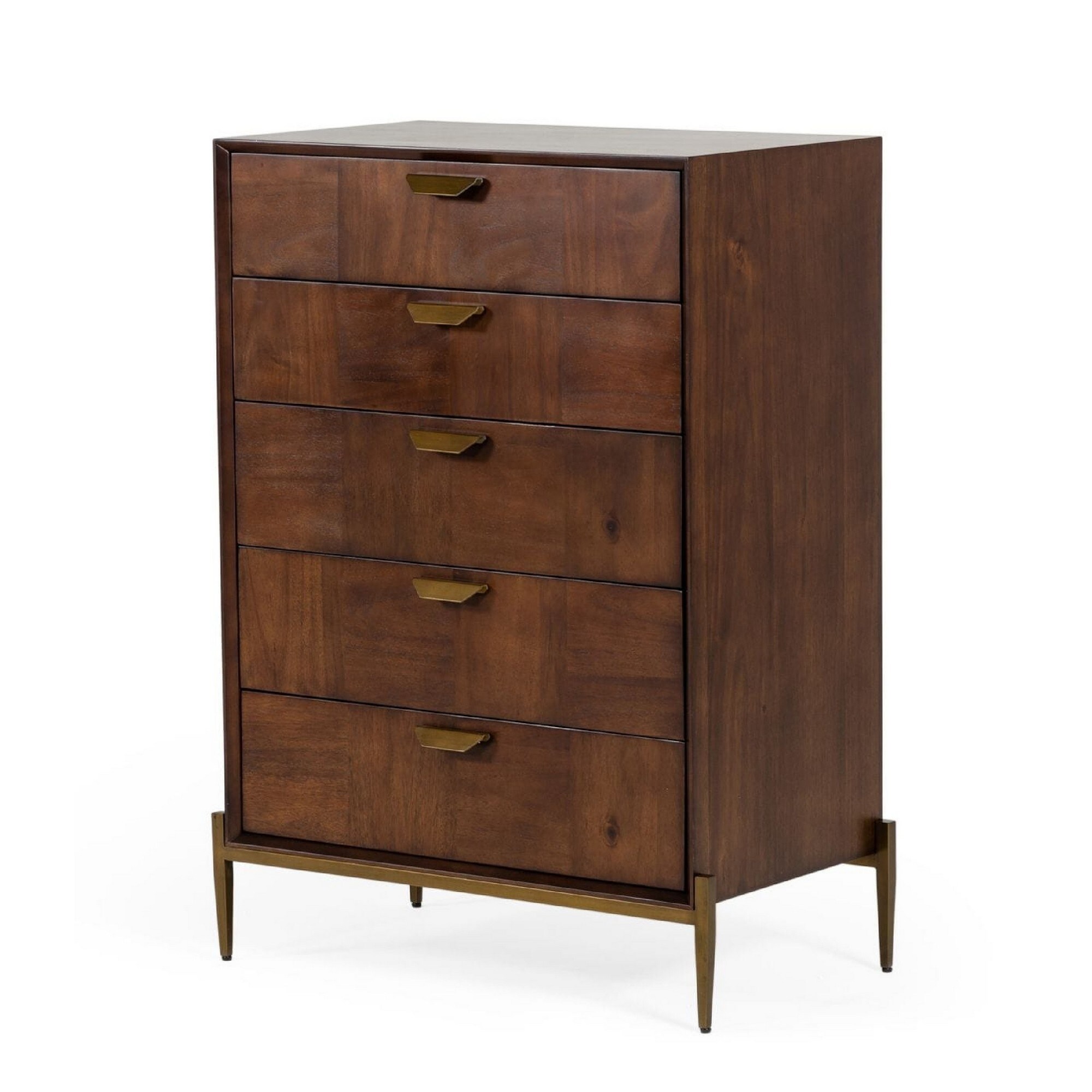 Cid 45 Inch Modern Tall Tuscany Dresser Chest， 5 Drawers， Brass， Brown - - 36026506 - Mycitystee