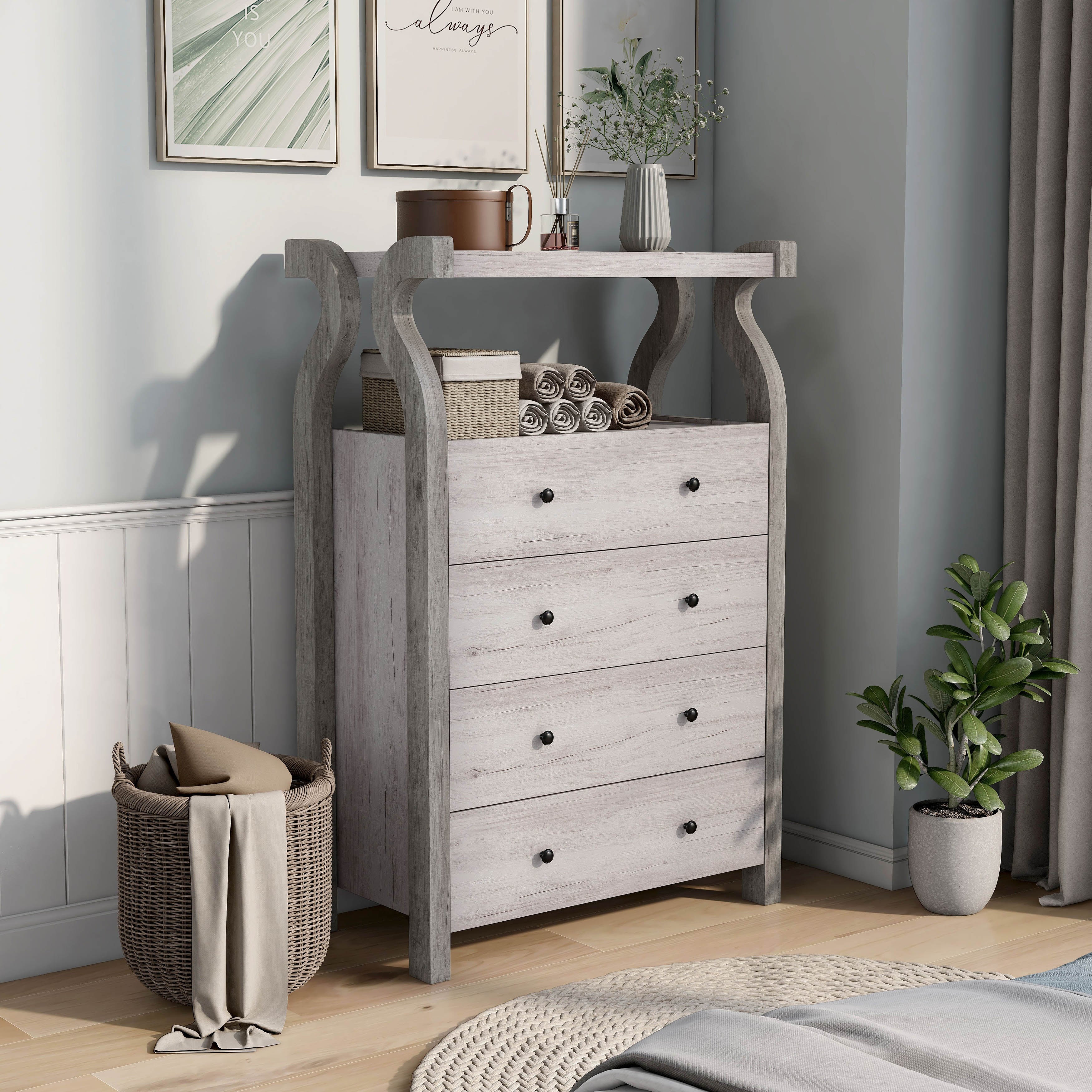DH BASIC Coastal White 4-drawer Tall Dresser by Denhour - - 36991234 - Mycitystee