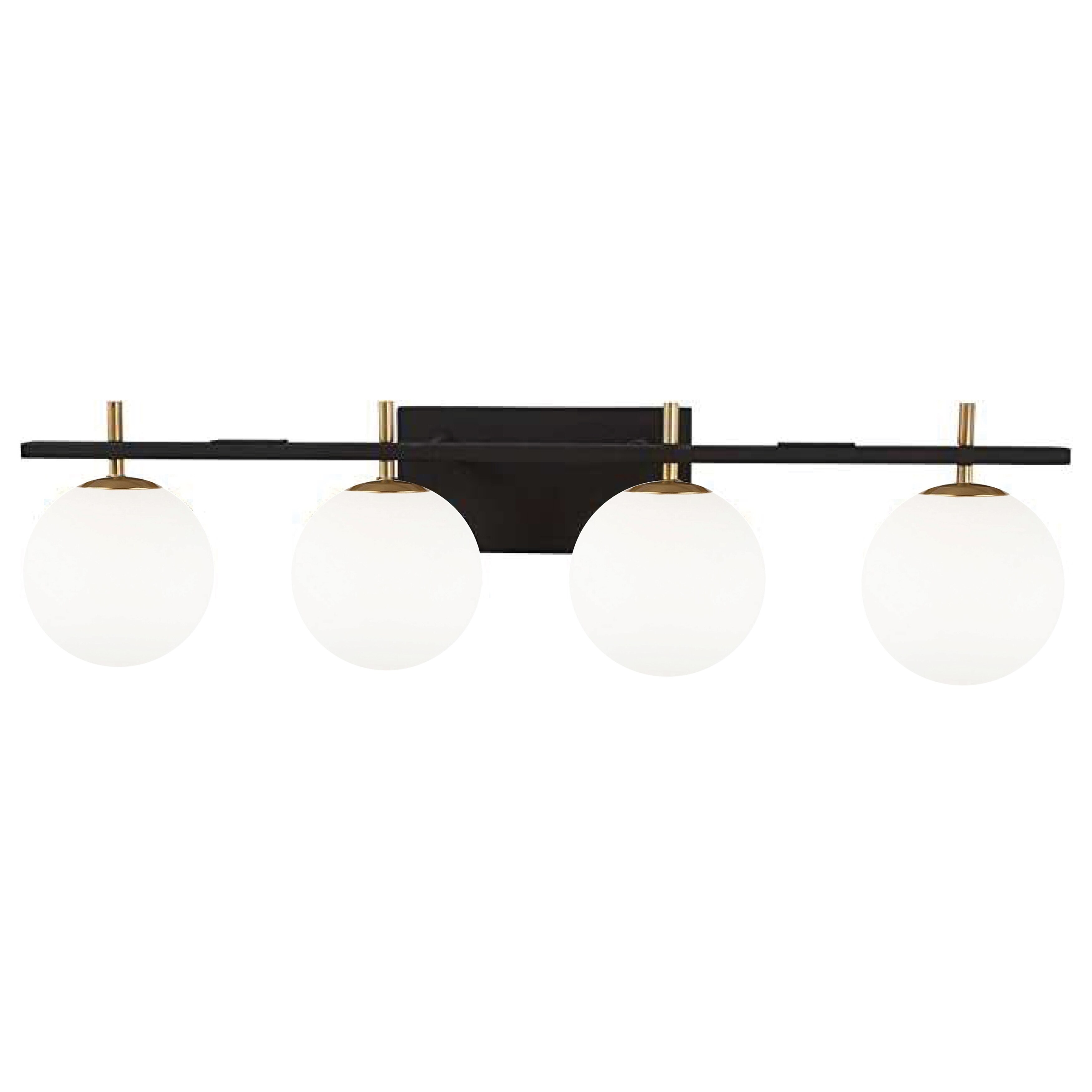 4 Light Halogen Vanity， Matte Black and Aged Brass - Mycitystee