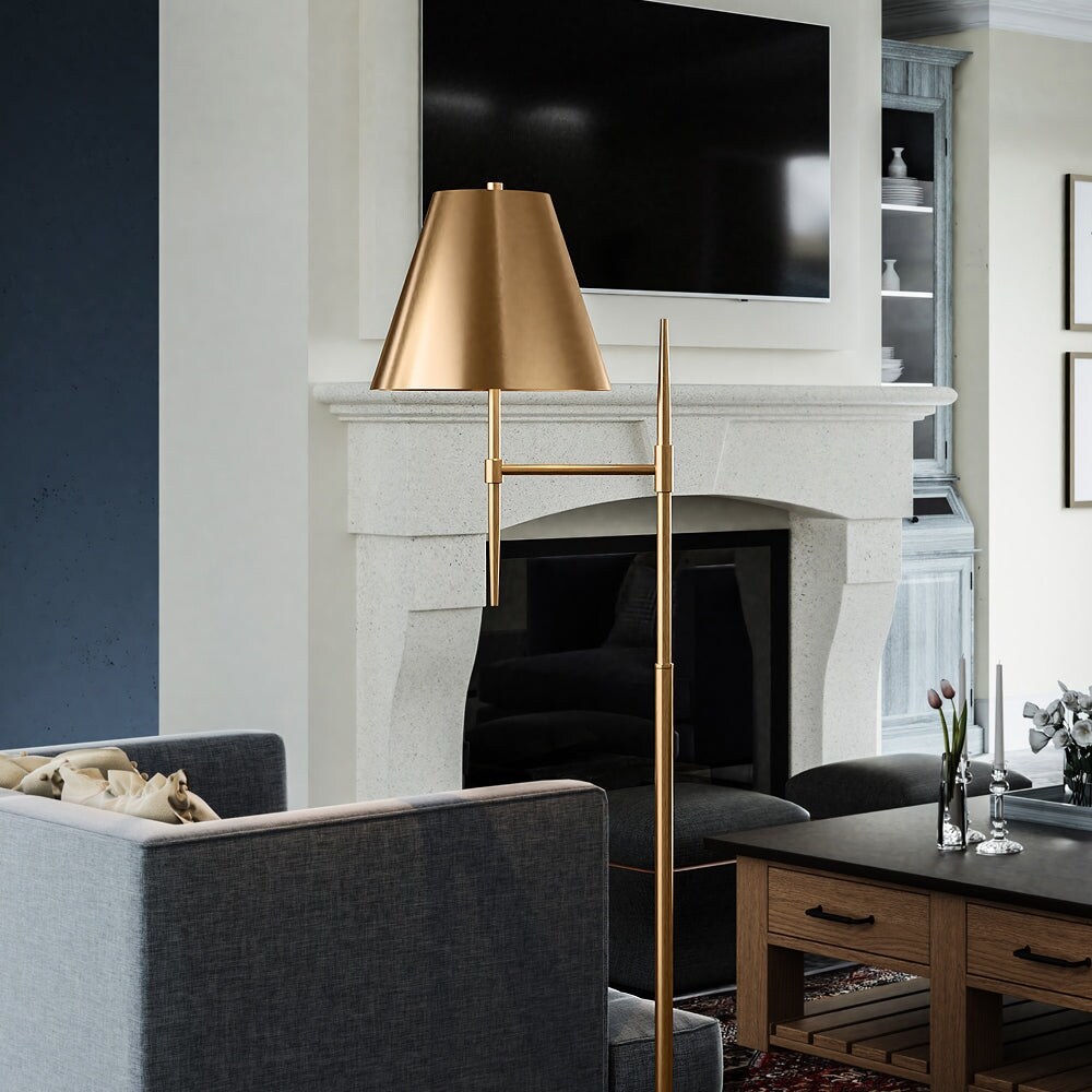 Luxury Vintage Floor Lamp， 24''W x 14''D x 63.5''H， with Mid-Century-Modern Elements， Aged Brass Finish and Metal Shade - Mycitystee
