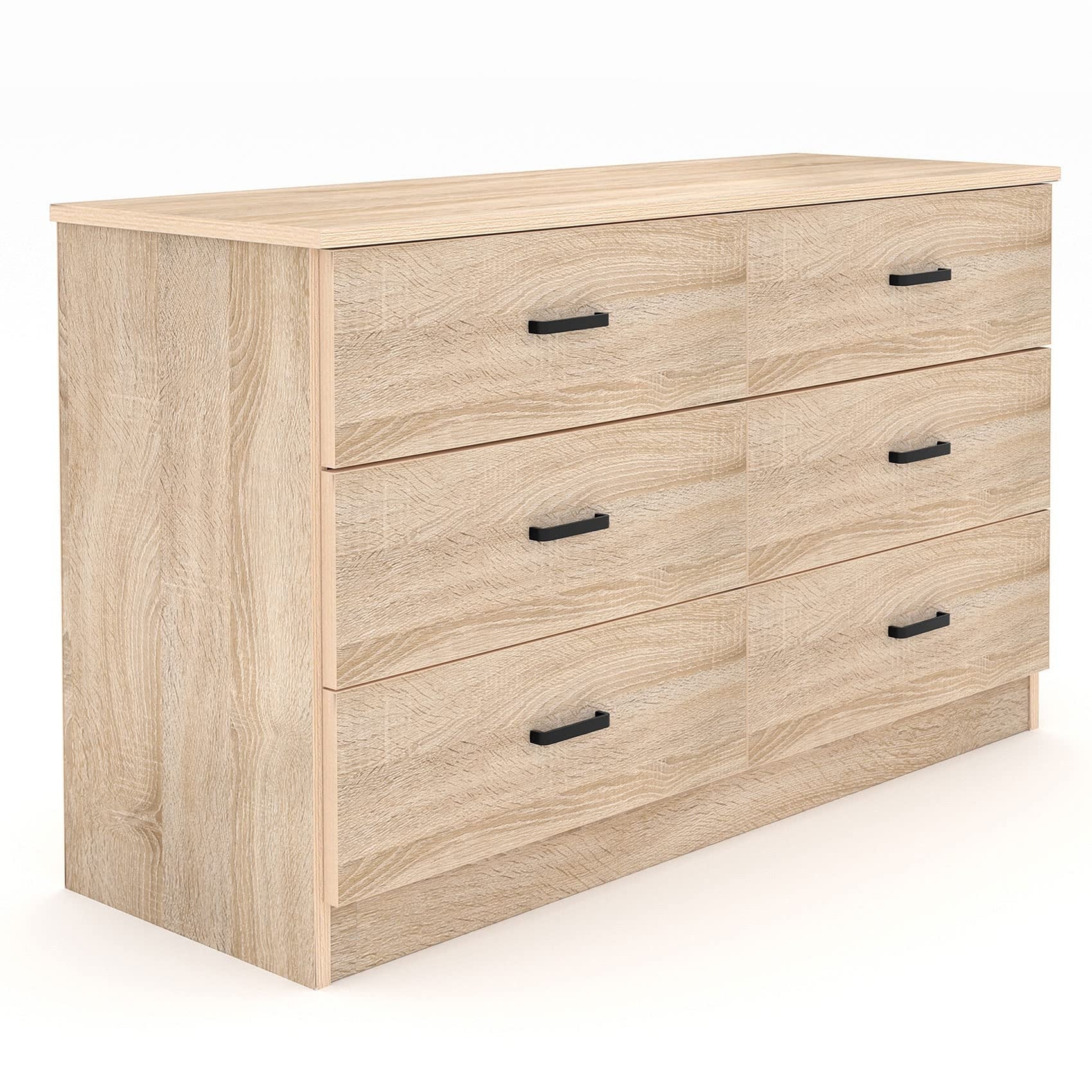 Wood Dresser for Bedroom， 6 Drawer Double Dresser with Metal Handles， 15.8
