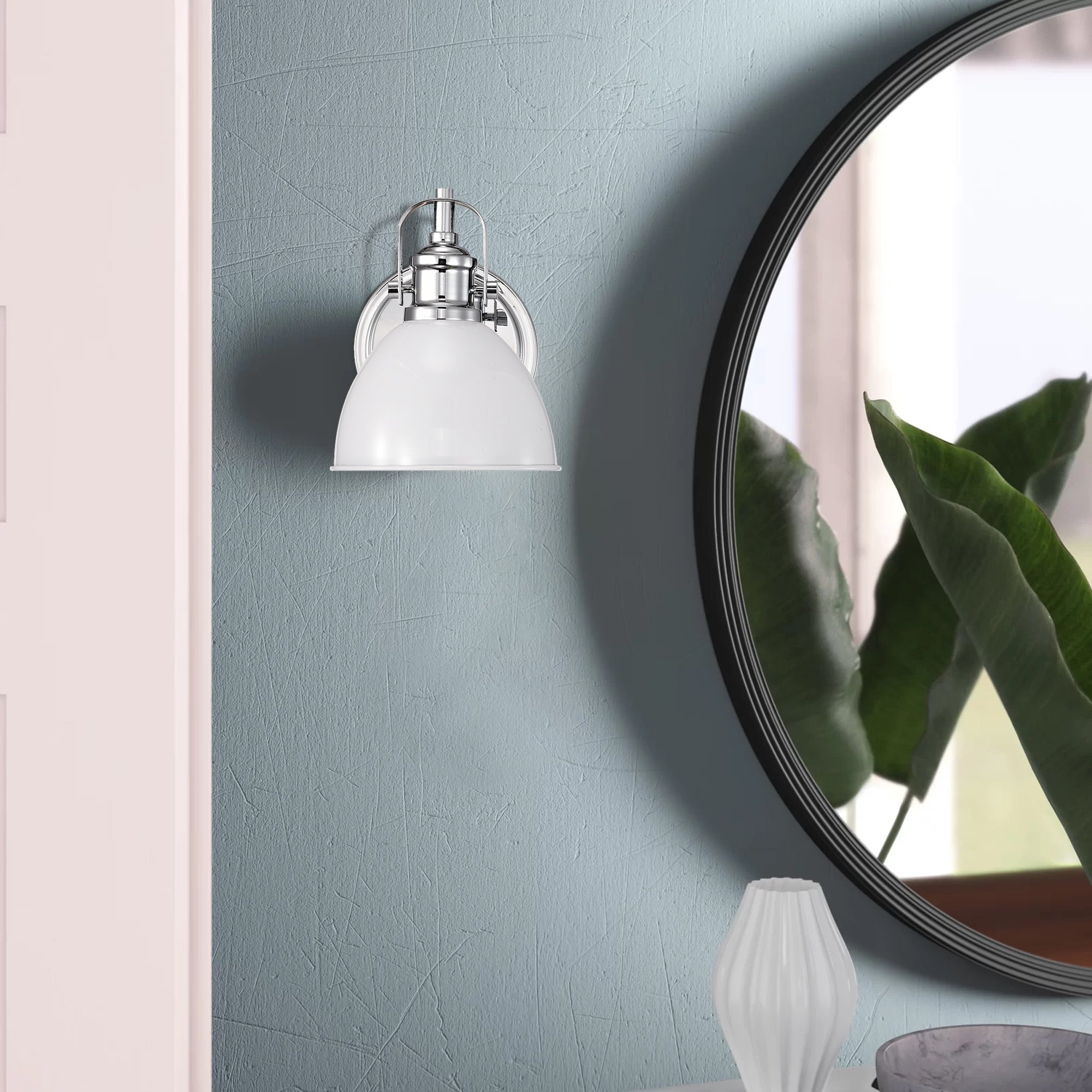 White Chrome Industrial 1 Light Dimmable Bath Sconce - 8*6*8 - Mycitystee