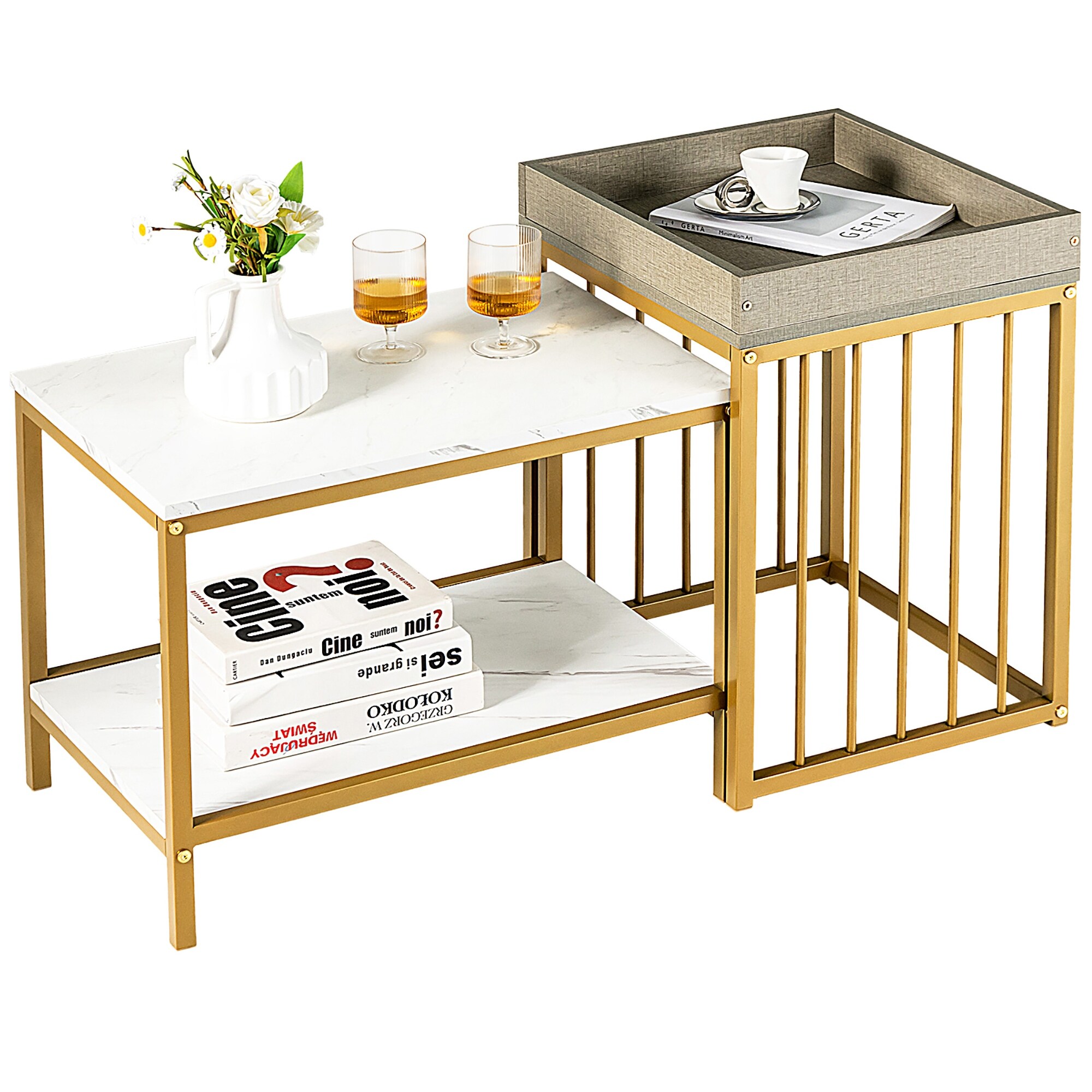 Costway 2PCS 2-Tier Nesting Coffee Sofa Side End Tables Narrow for - See Details - Mycitystee