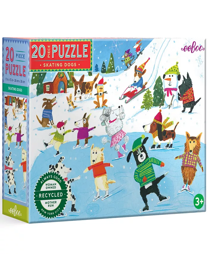 Eeboo Skating Dogs 20 Piece Jigsaw Puzzle Set， Ages 3 and up - Mycitystee