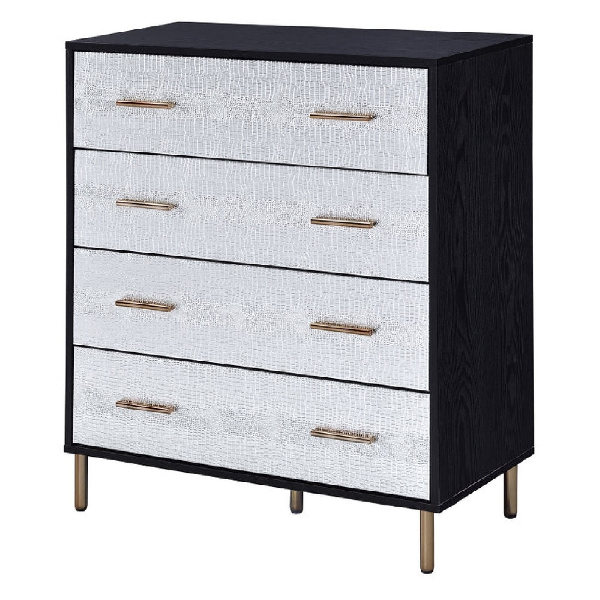 Emily 37 Inch Wood Tall Dresser Chest， 4 Drawers， Gold Handles， Black - - 36090564 - Mycitystee