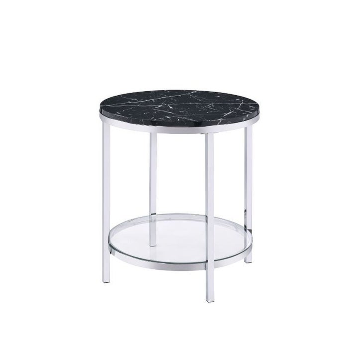 Modern Style Virlana End Table， Faux Black Marble and Chrome Finish - Mycitystee