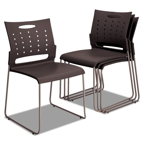 Alera Continental Series Plastic Perforated Back Stack Chair， Supports Up to 275 lb， Charcoal Seat/Back， Gunmetal Base， 4/CT (SC6546) - Mycitystee