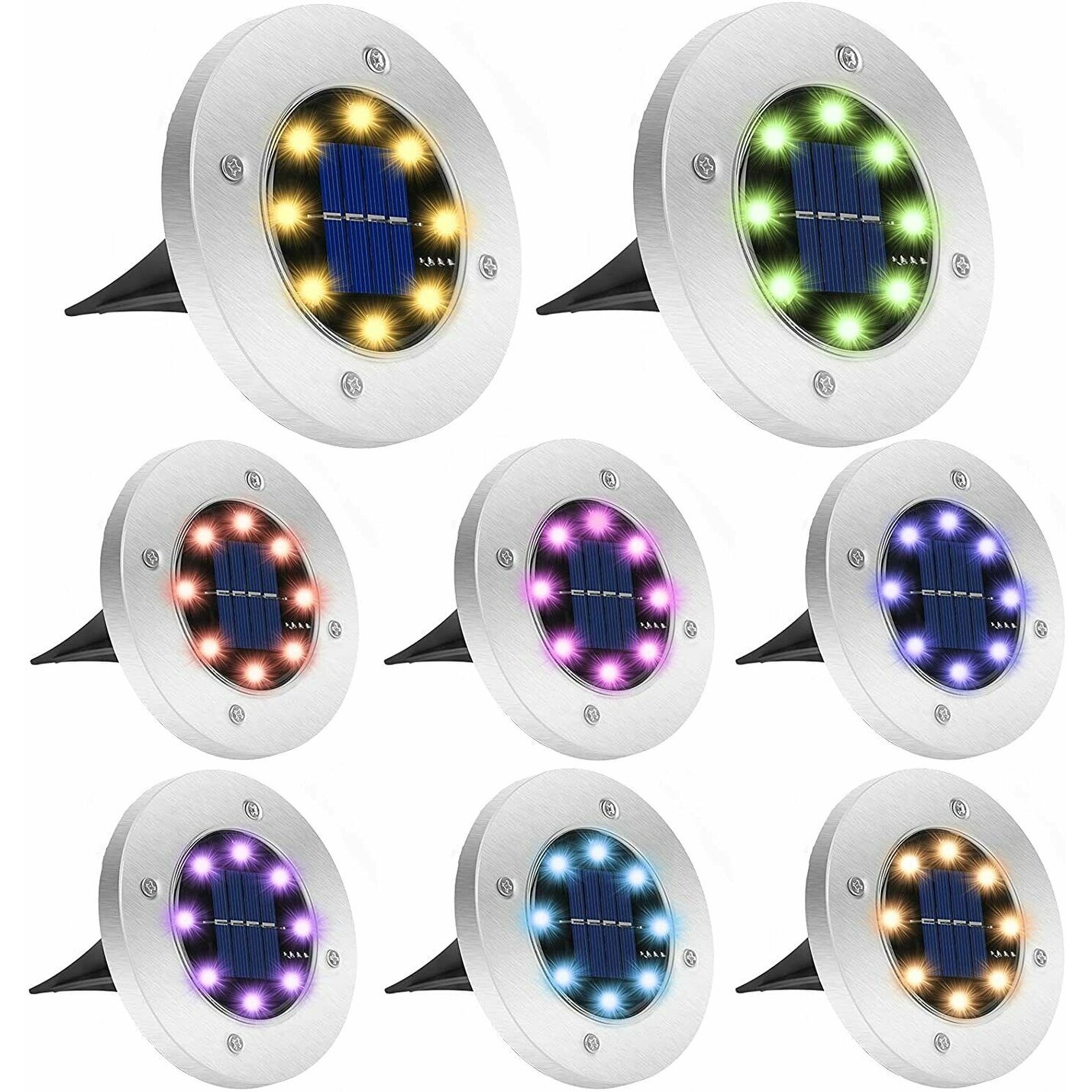 8Pcs Solar Ground Lights Waterproof 8LEDs Multi-color Lights - Mycitystee