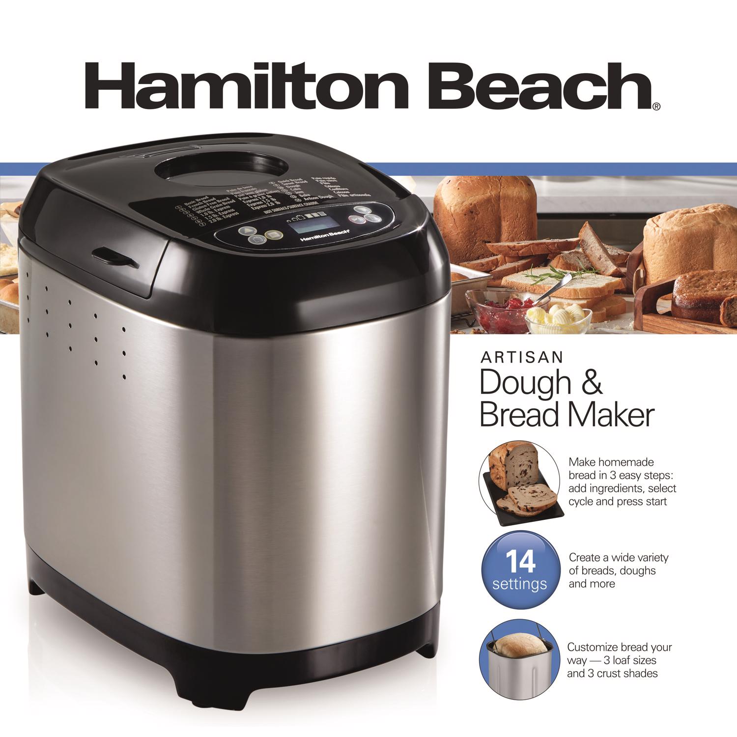 Hamilton Beach Brushed Silver Stainless Steel 2 lb Artisan Bread and Dough Maker - Mycitystee
