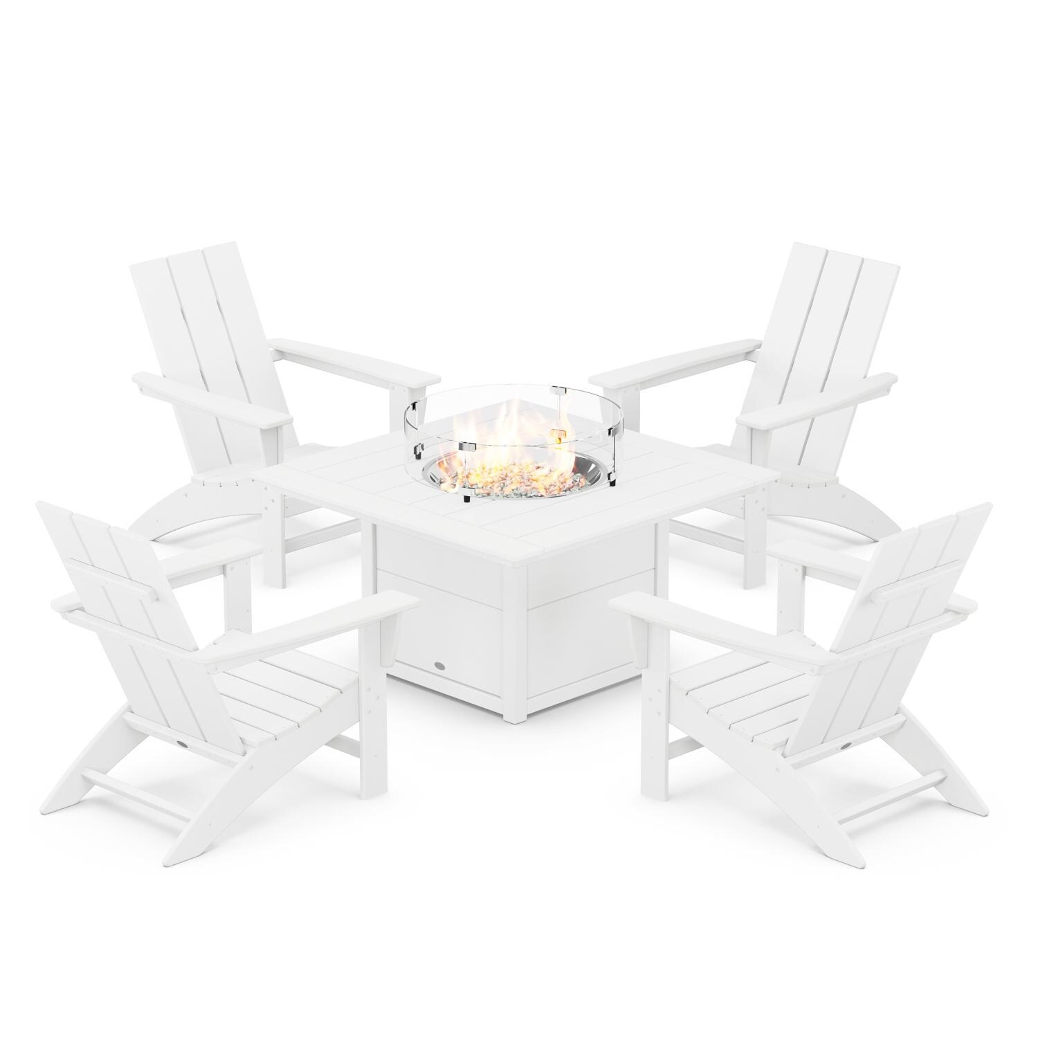 POLYWOOD Modern 5-Piece Adirondack Chair Conversation Set w/ Fire Pit Table - Mycitystee