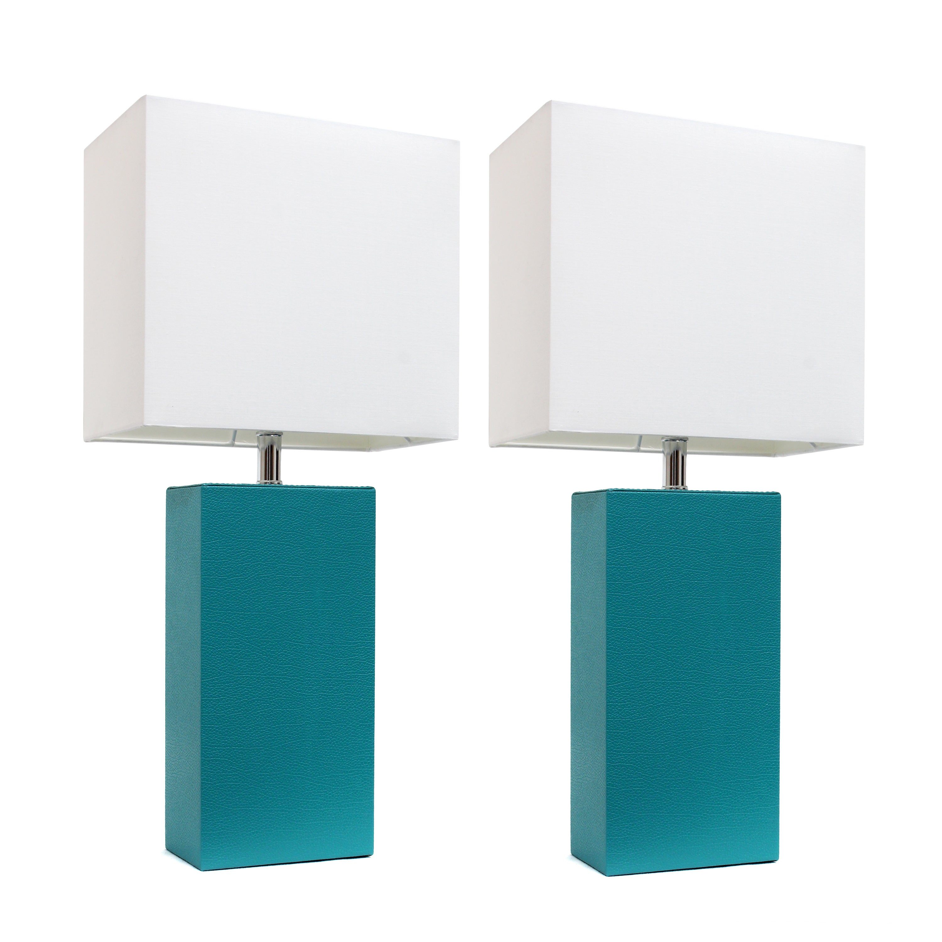 Porch and Den Fairway Blue Leather Table Lamps with White Fabric Shades - Mycitystee