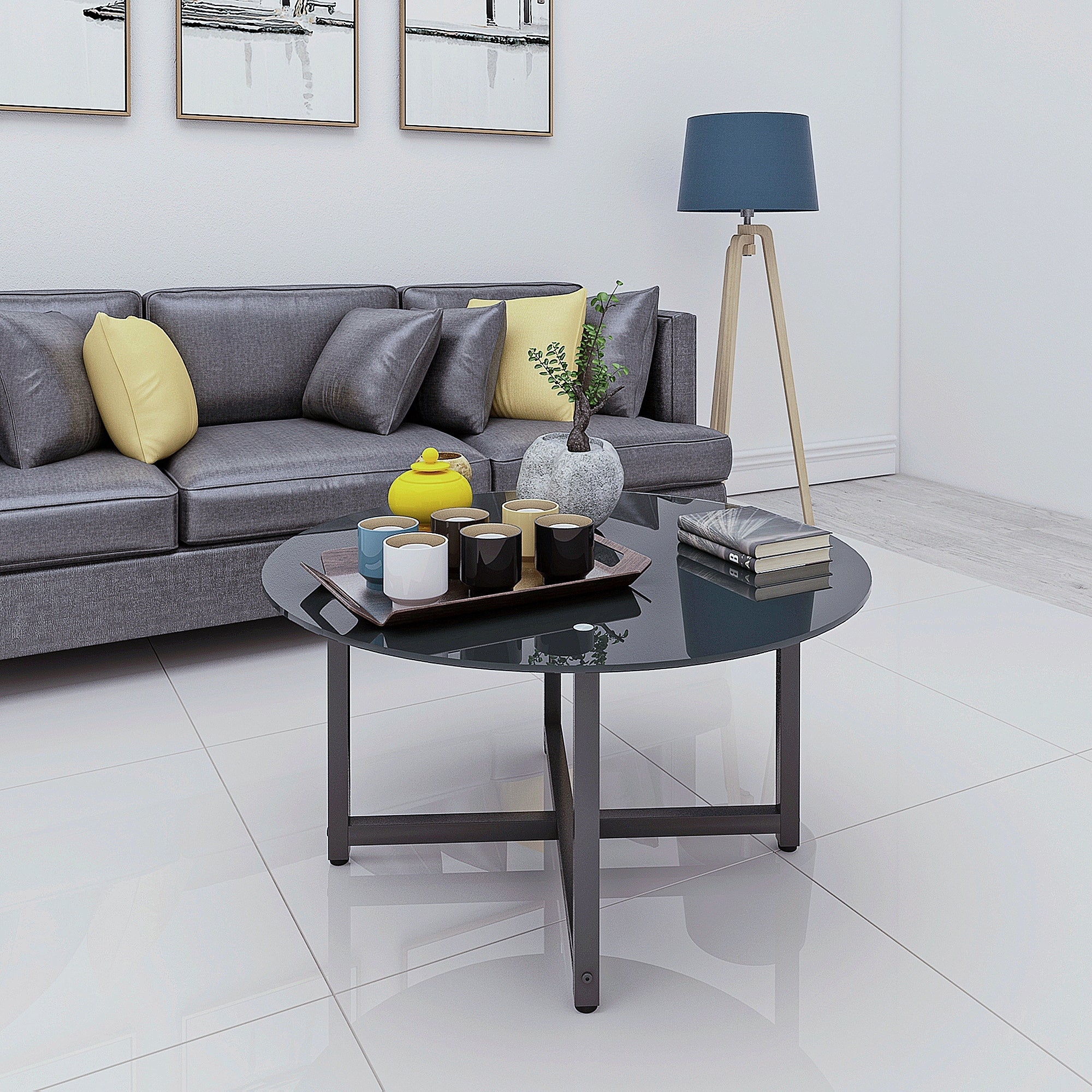 Round Whole Black Coffee Table - Mycitystee