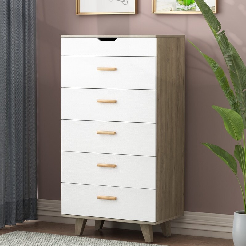 Wood Storge Cabinet 6-drawers Chest with Makeup Mirror - - 36960481 - Mycitystee