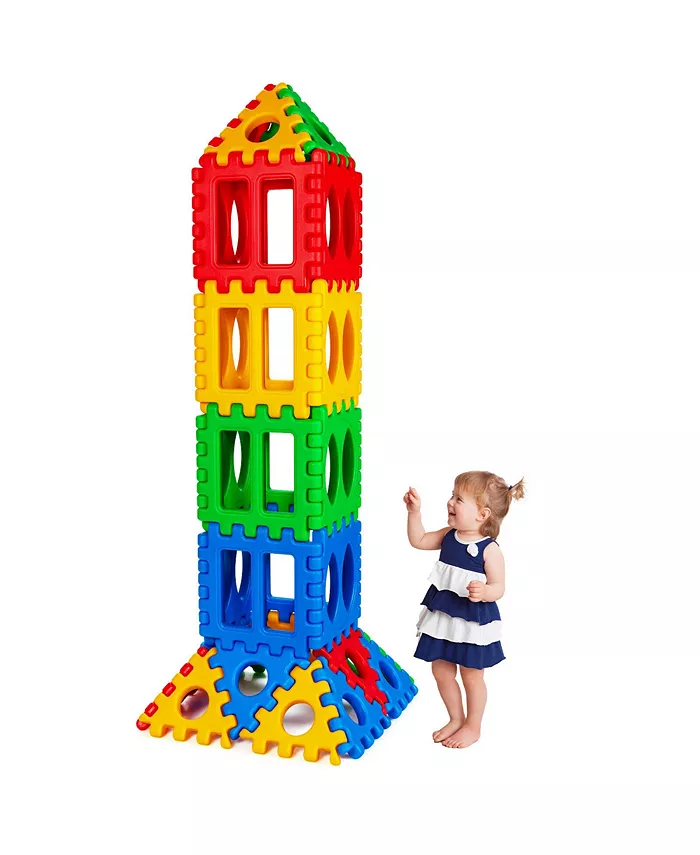Costway 32 Pieces Big Waffle Block Set Kids Educational Stacking Building Toy - Mycitystee