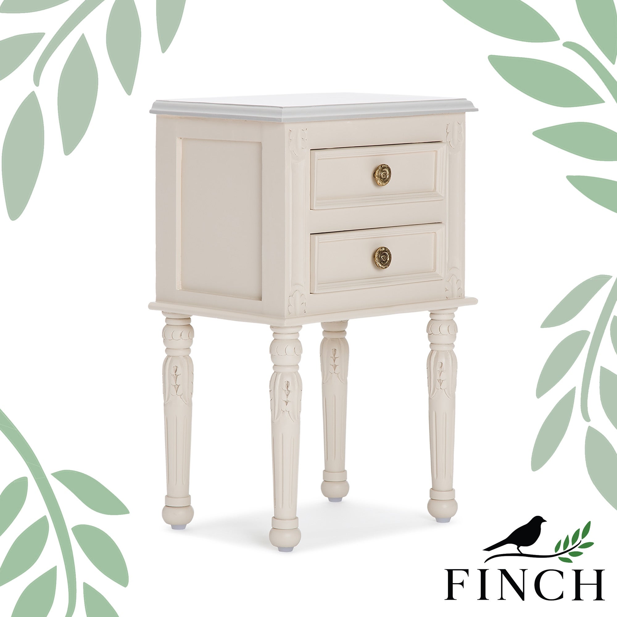 Finch Richards Side Table with Two Drawers， Cream - Mycitystee