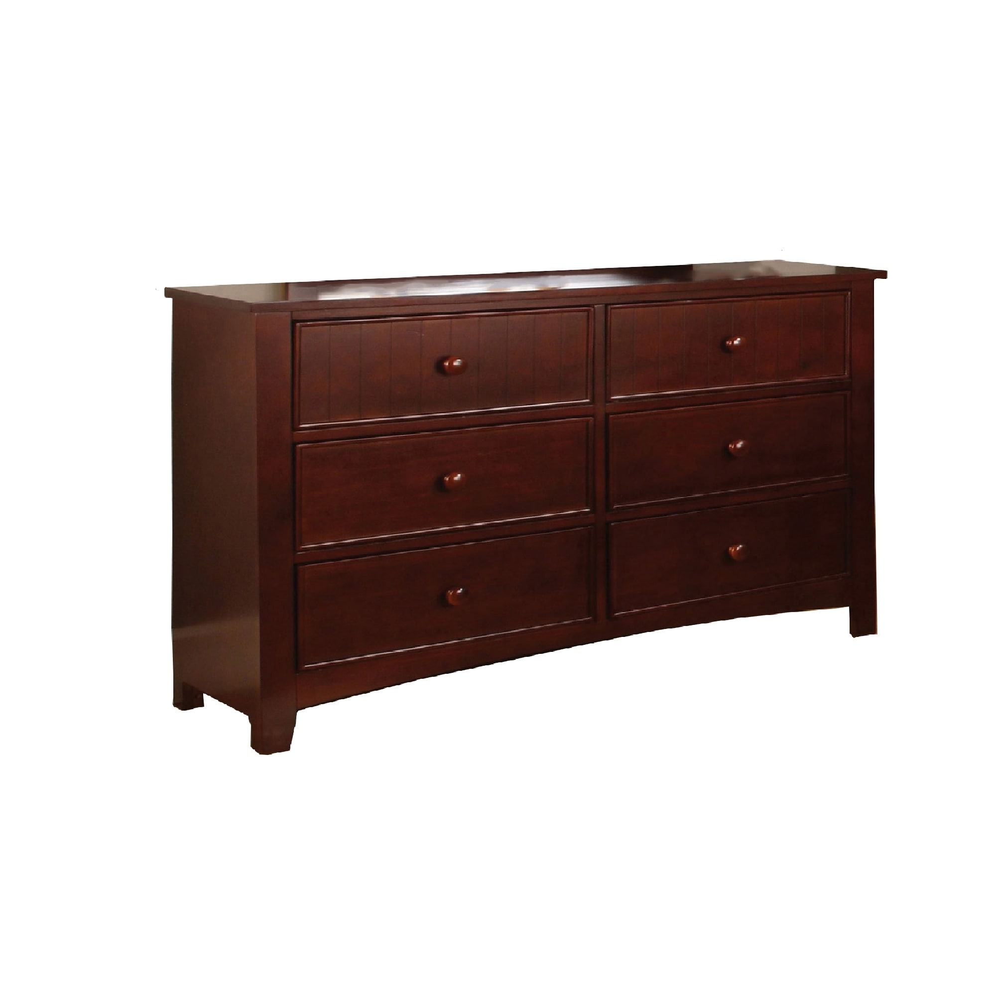 Wooden Dresser with 6 Drawers and Chamfered Legs， Cherry Brown - - 30842146 - Mycitystee