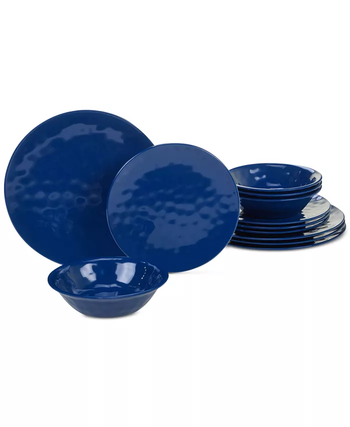 Certified International Cobalt Blue 12-Pc. Melamine Dinnerware Set， Service for 4 - Mycitystee