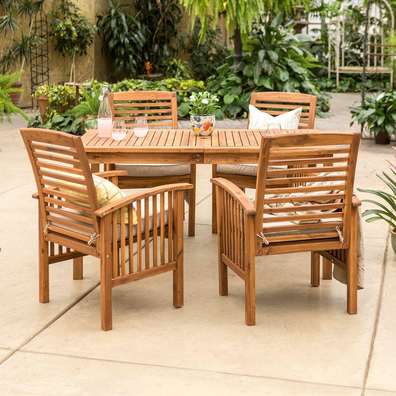 Ultimate Patio Horizon Way 5 Piece Brown Acacia Patio Dining Set W/ 60 X 34 Inch Rectangular Table and Natural Cushions - Mycitystee