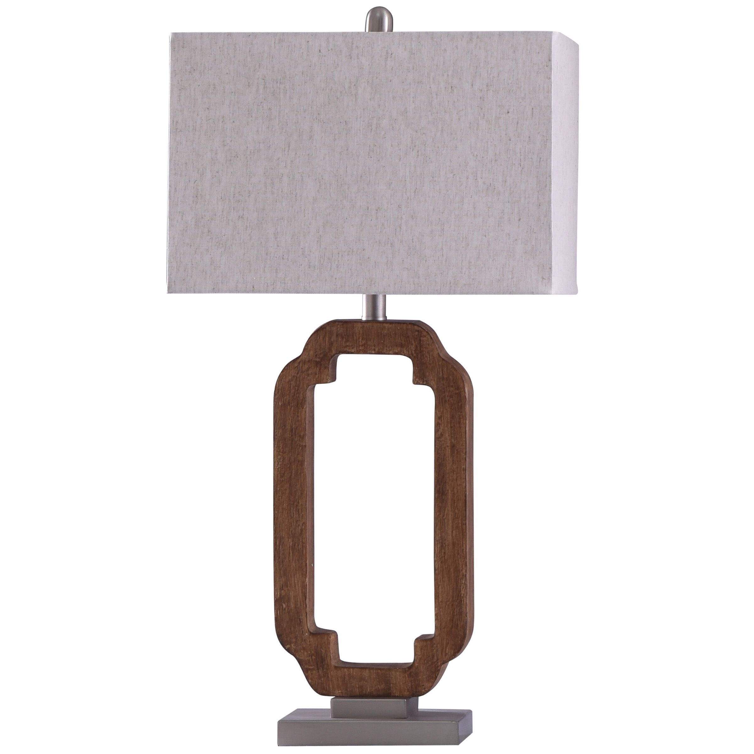 StyleCraft Hansen Wood and Steel Open Key Design Table Lamp with Gray Rectangle Shade - Mycitystee