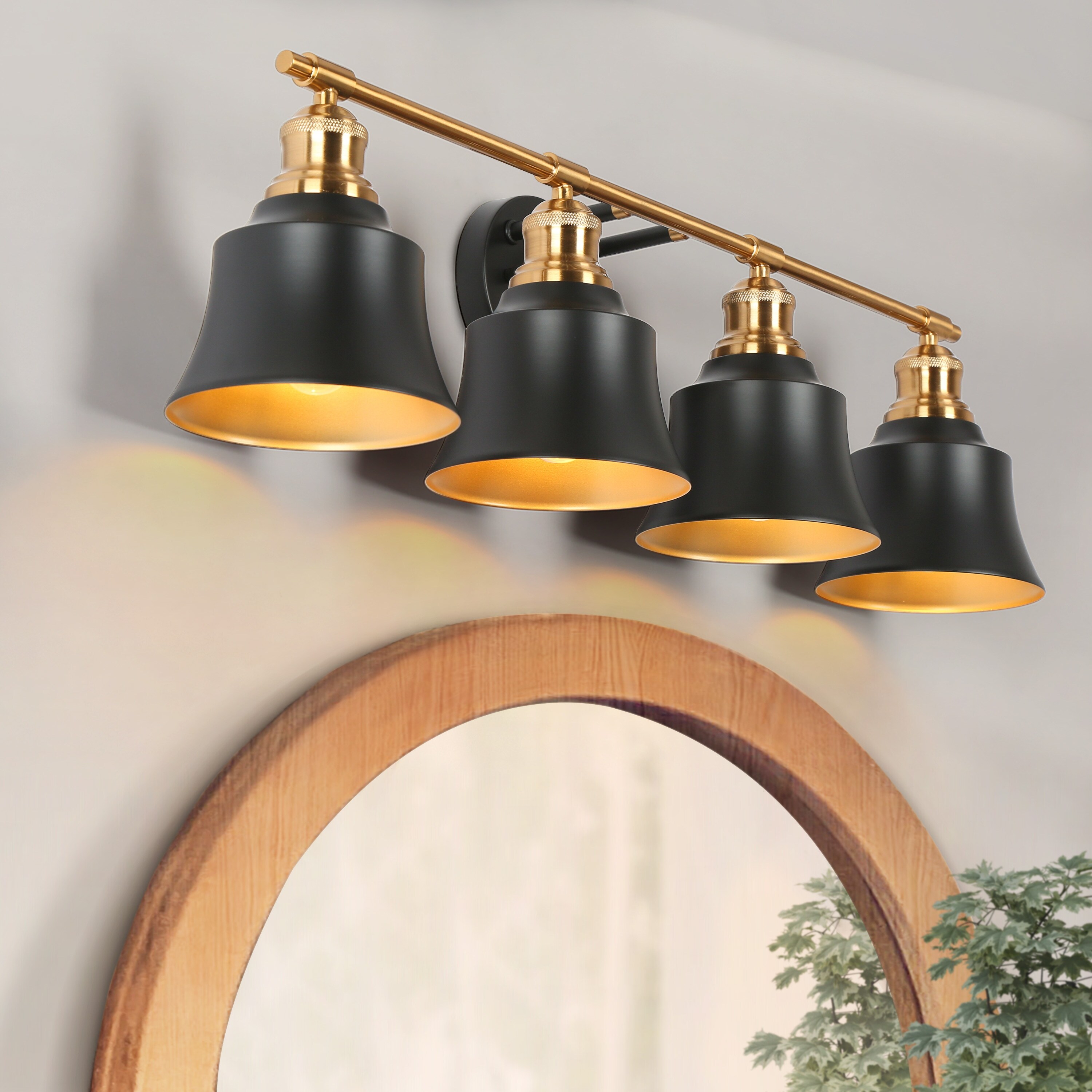 Bellee Modern Farmhouse 4-light Black Gold Dimmable Bathroom Vanity Light with Metal Shades - Mycitystee