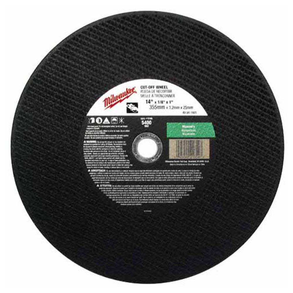 Milwaukee 14 in. x 1/8 in. x 1 in. Cut-Off Wheel (Type 1) 49-94-1475 from Milwaukee - Mycitystee