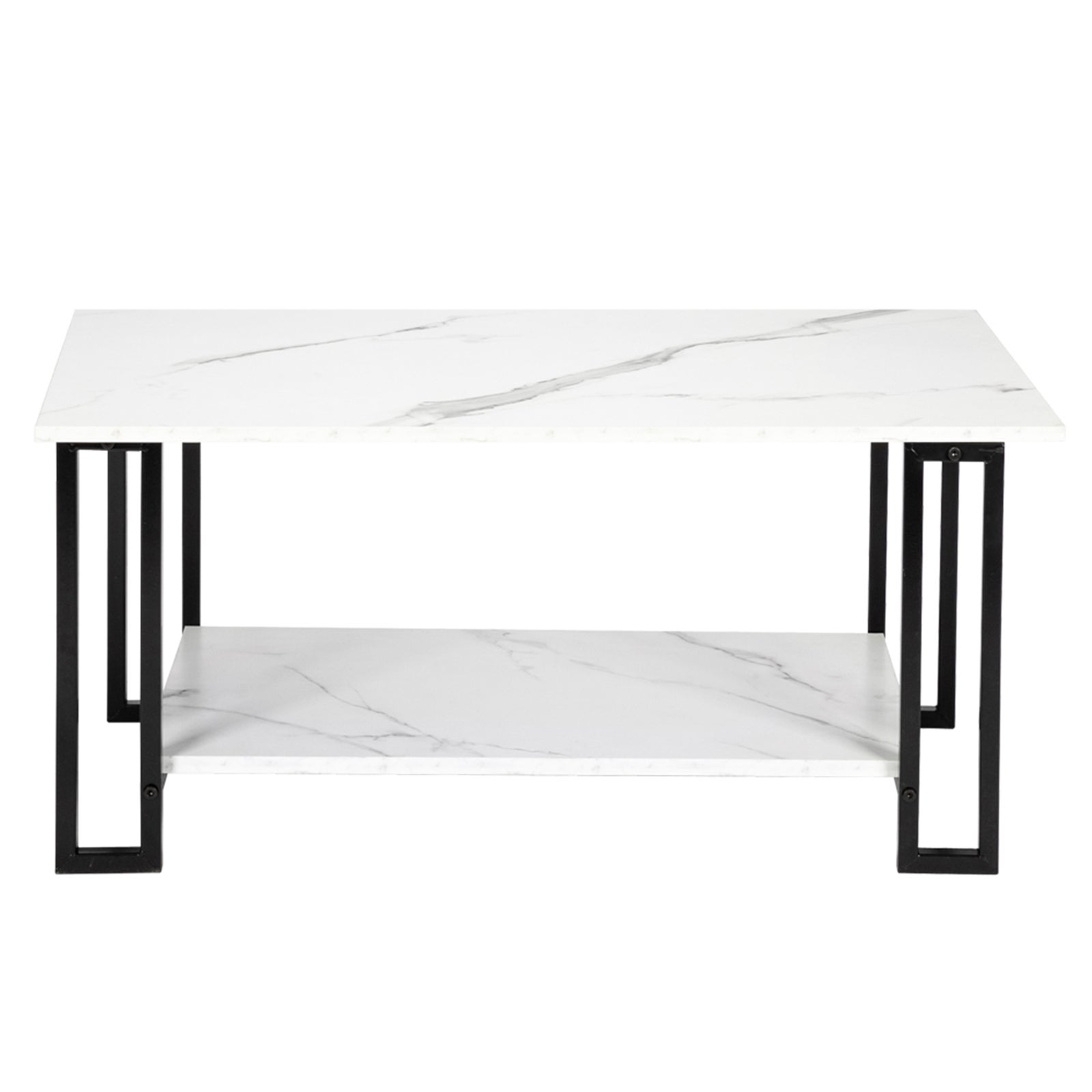 Artisasset 2 Layers 1.5cm Thick MDF Imitation Marble Rectangle Tabletop Iron Coffee Table White - 39.37*20*17.91 inchs - Mycitystee