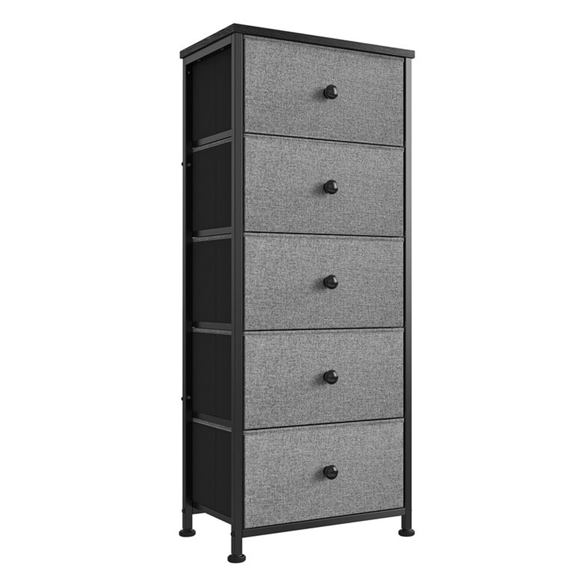 REAHOME Vertical Narrow Metal Tower Dresser w/ 5 Fabric Drawer Bins， Light Grey - - 36955229 - Mycitystee