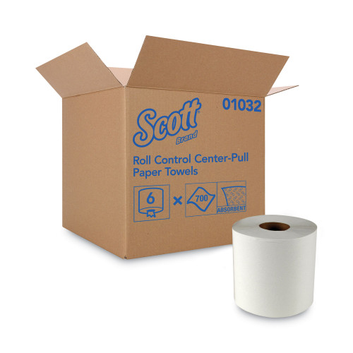 Scott Essential Roll Control Center-Pull Towels， 1-Ply， 8 x 12， White， 700/Roll， 6 Rolls/Carton (01032) - Mycitystee