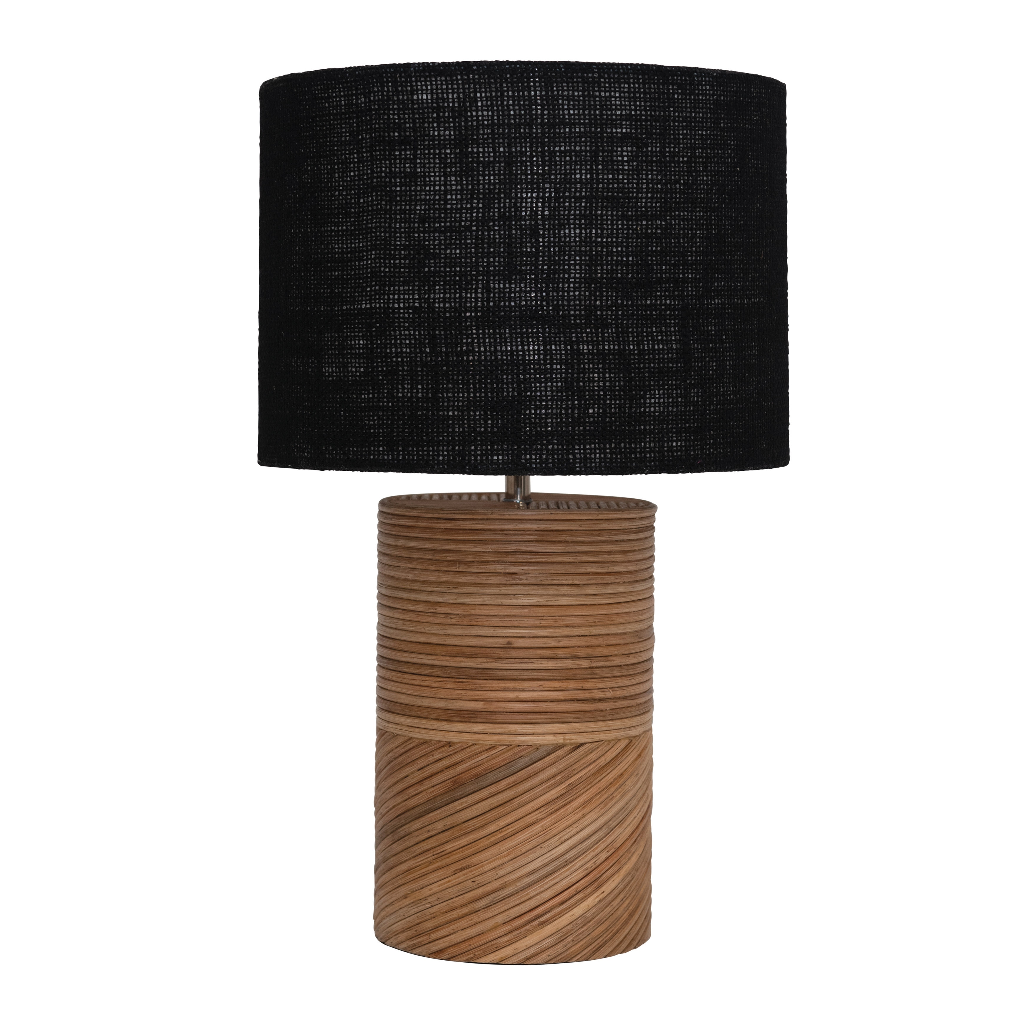 Rattan and Wood Table Lamp with Black Jute Shade， Modern Table Lighting - Mycitystee