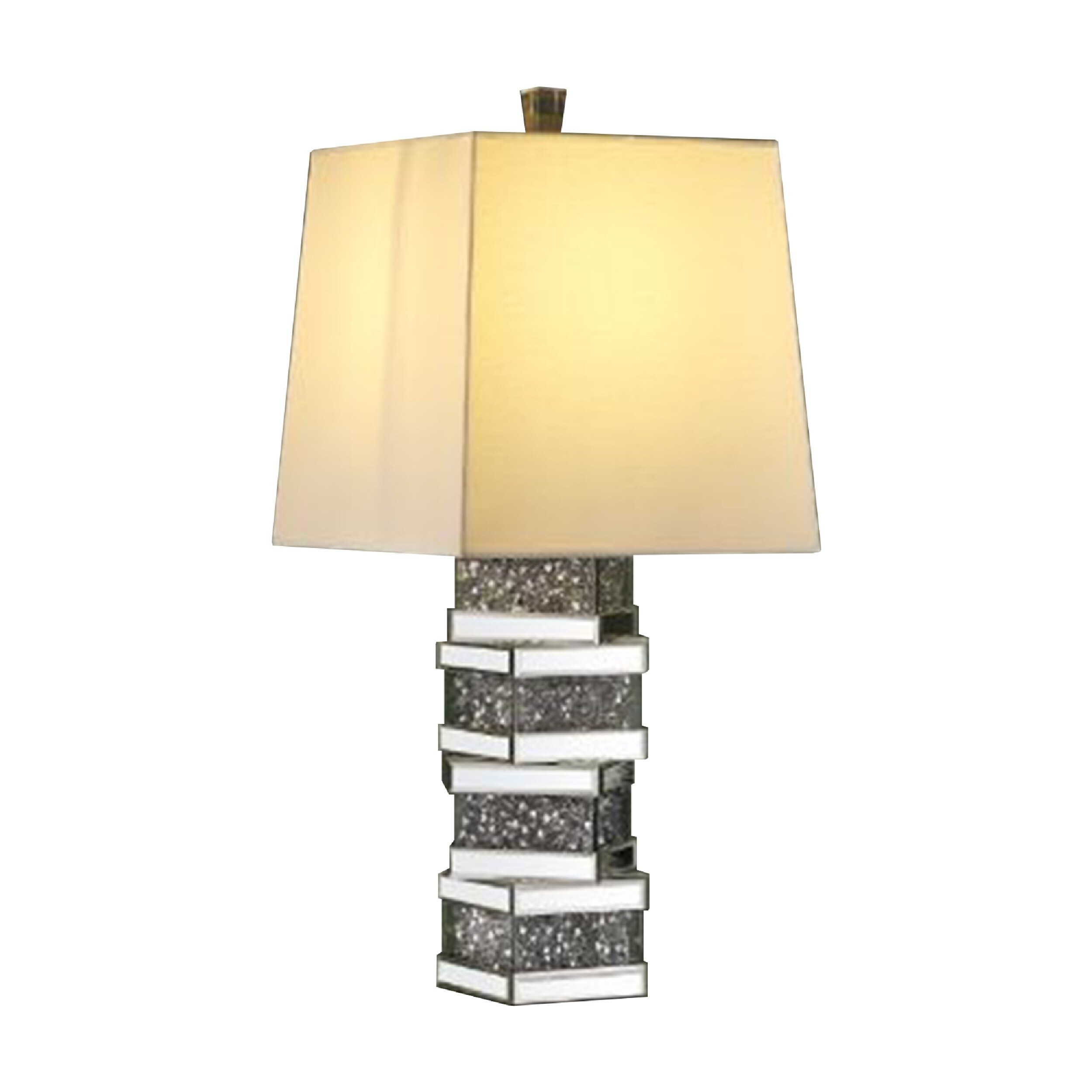 Table Lamp with Stacked Cuboid Shape and Faux Stones Inlay， Silver - Mycitystee