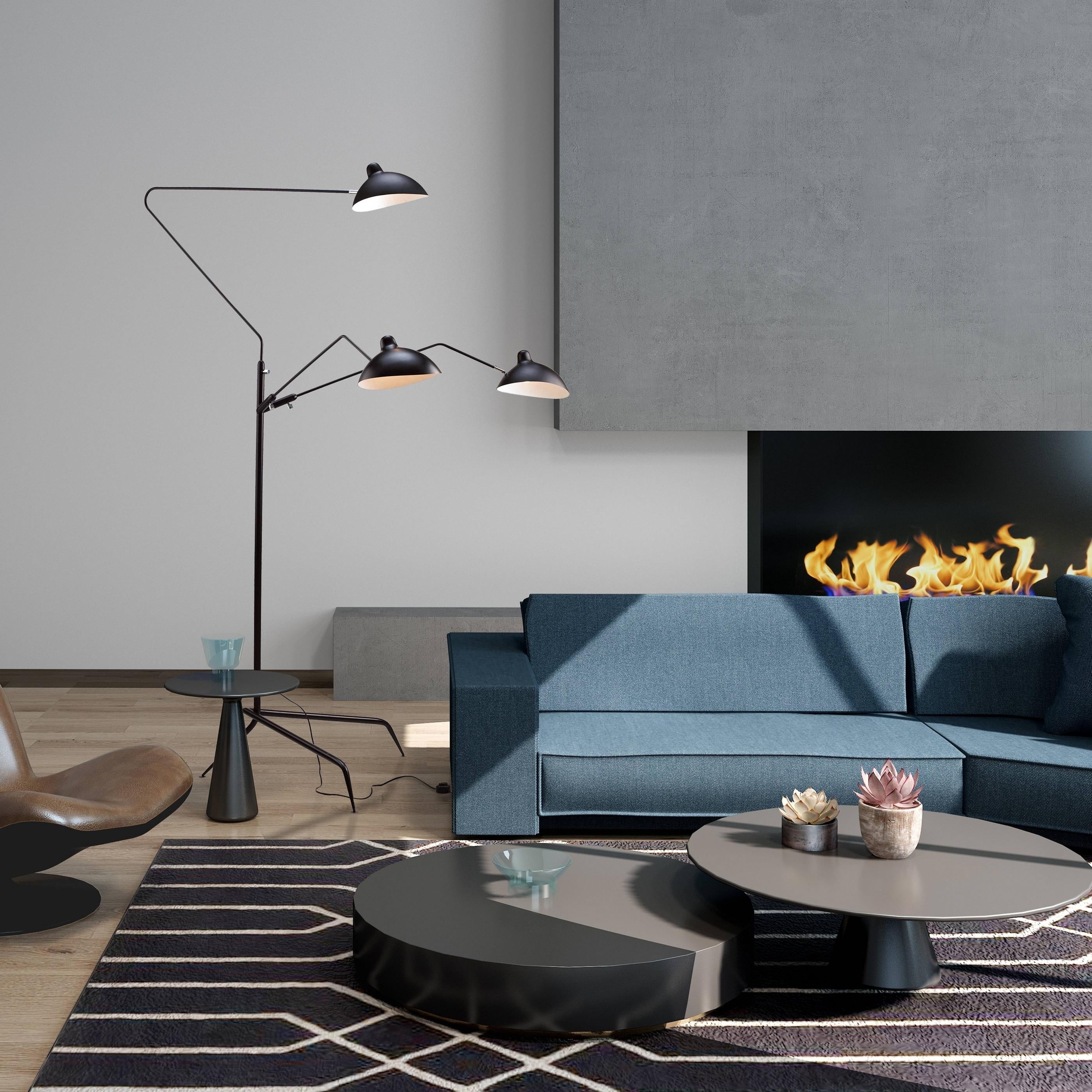 Black Three Arm Shade Floor Lamp With Brass Hardware - Mycitystee